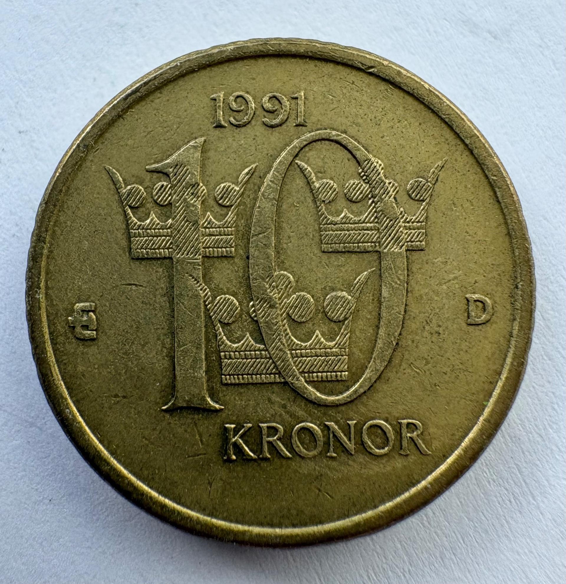 Švedija 10 kronų 1991
