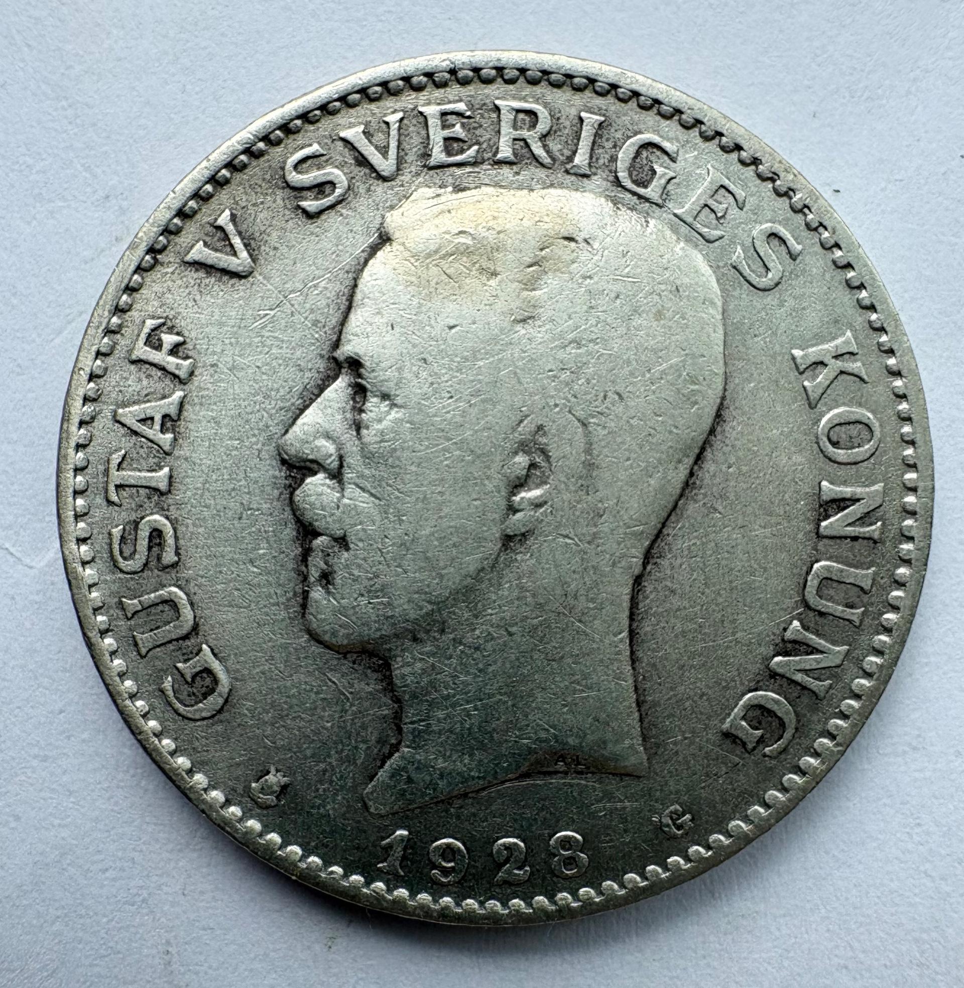 Švedija 1 krona 1928 sidabras