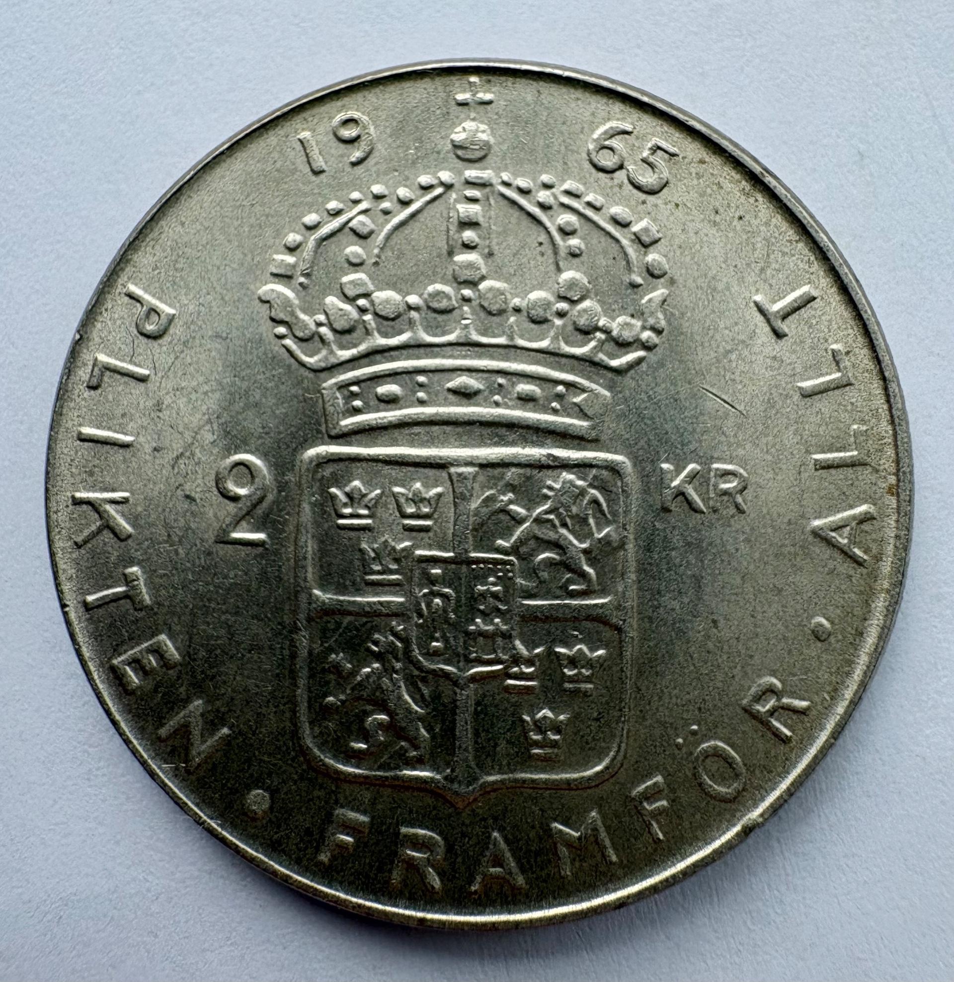 Švedija 2 kronos 1965 sidabras