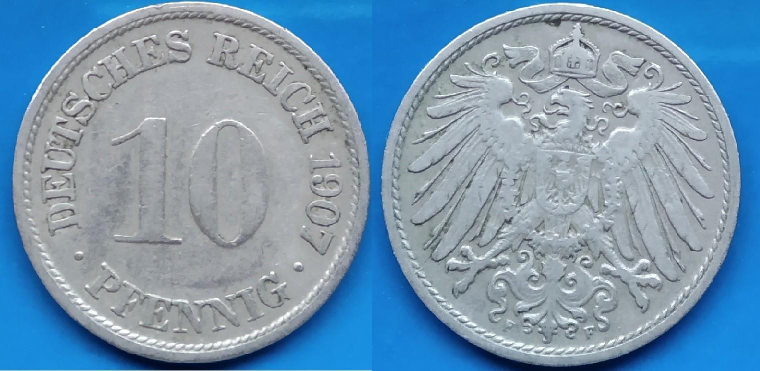 VOKIETIJA - 1907 m. 10 pfe. 