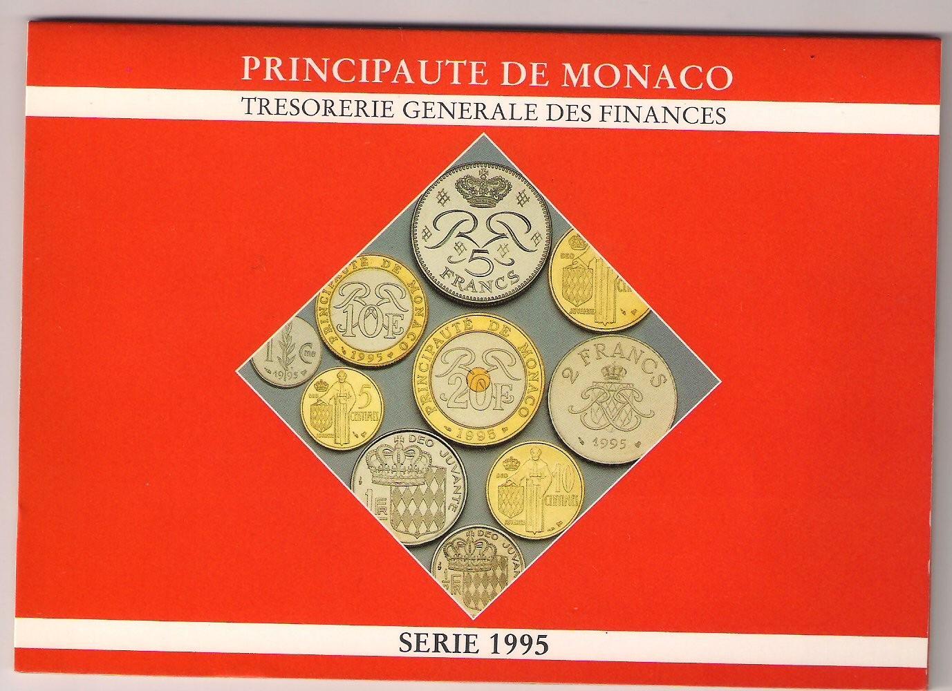 Pilnas Monaco 1995 m. monetų rinkinys bankinėje plokštelėje. 