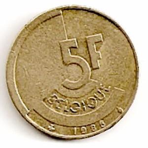 Belgija. 5 frankai ( prancūziškas variantas ) ( 1986 ) XF