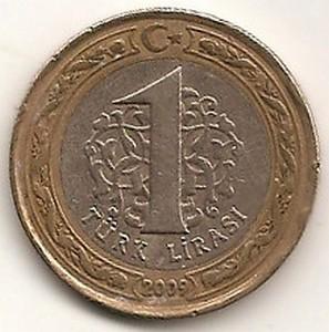 Turkija. 1 lyra ( 2009 ) XF