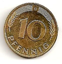 Vokietija. 10 feningų ( 1950 G ) XF