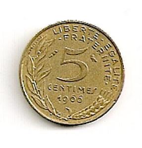 Prancūzija. 5 santimai ( 1996 ) XF