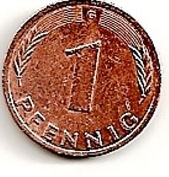  Vokietija. 1 feningas ( 1970 ) XF