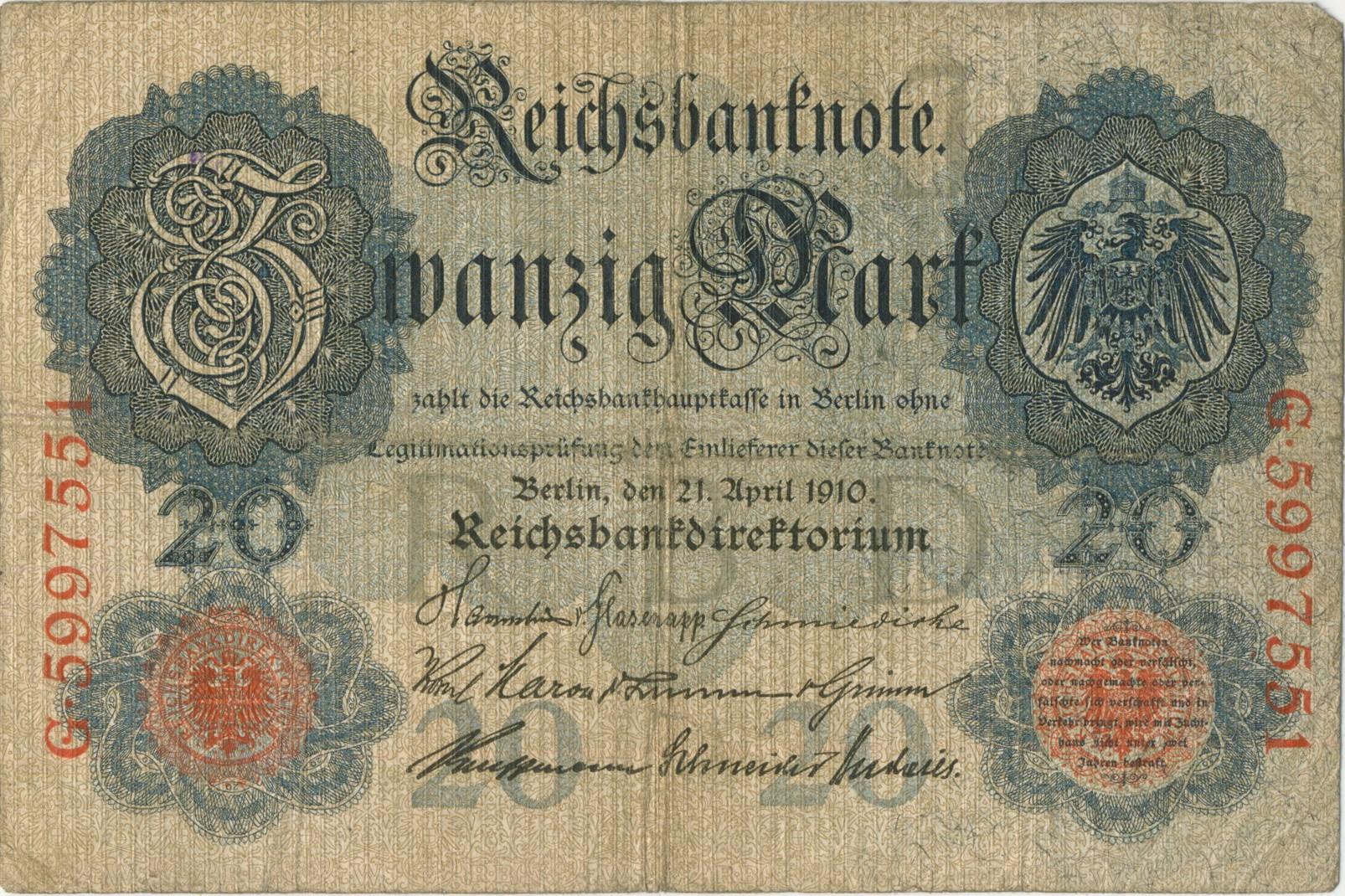 Vokietija 1910 20 mark