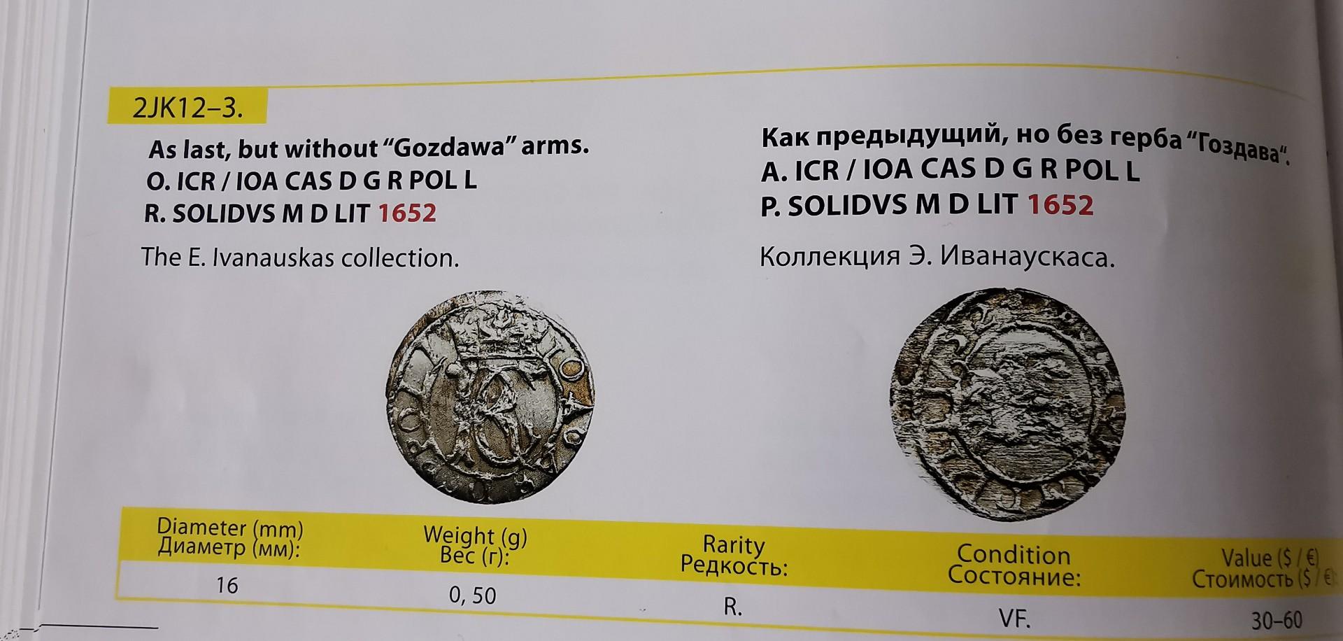 Jono Kazimiero lietuviškas šilingas 1652 R