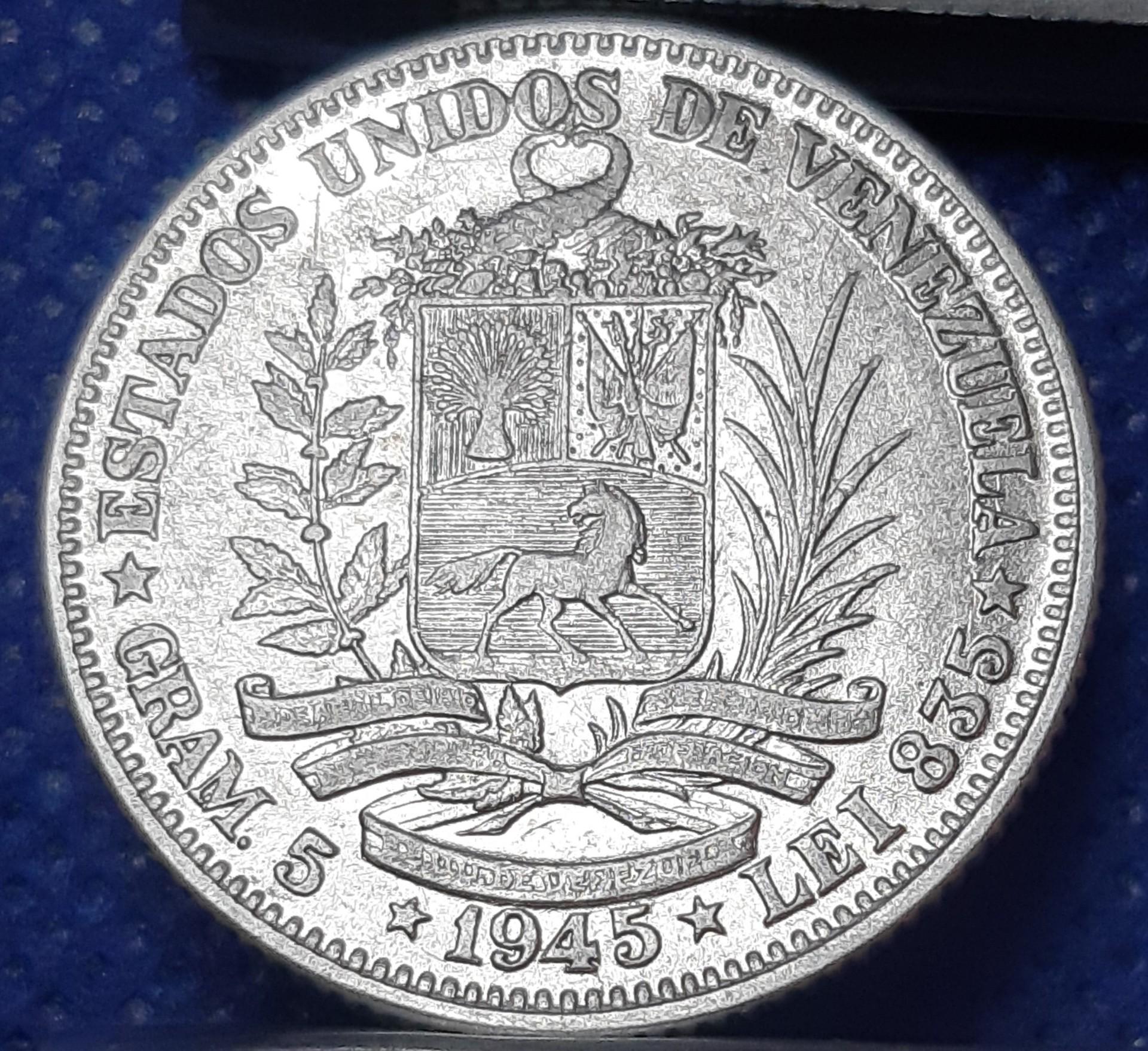 Venesuela 1 Bolivaras 1945 Y#22a Sidabras (466)
