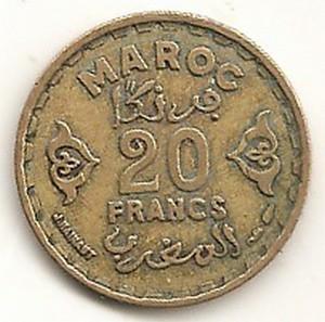 Marokas. 20 frankų ( 1952/1371 ) XF