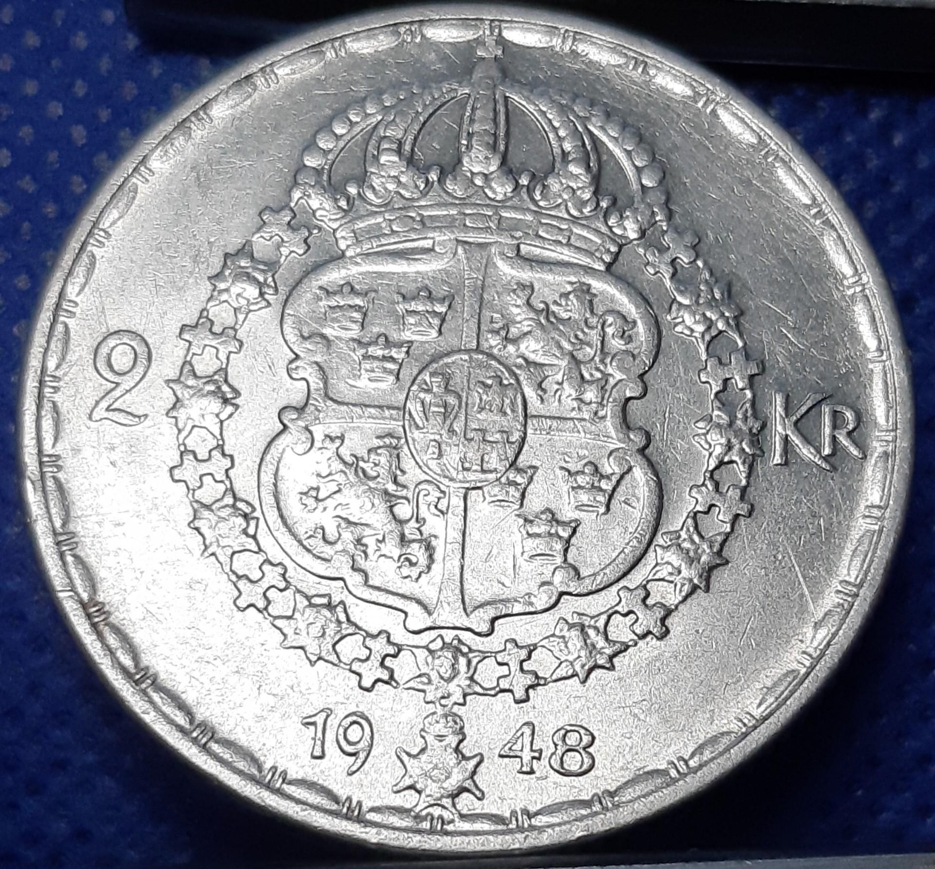 Švedija 2 Kronos 1948 KM#815 Sidabras (715)