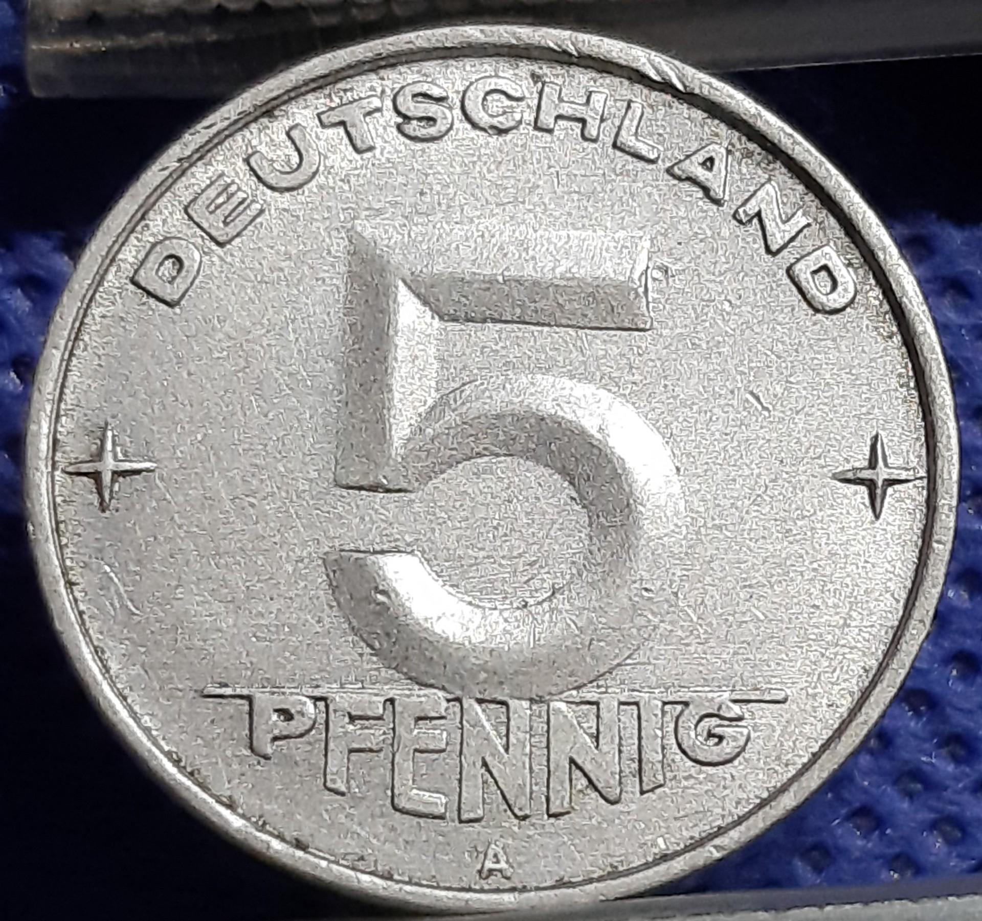 Vokietija - VDR 5 Pfenigai 1952 A KM#6 (761)