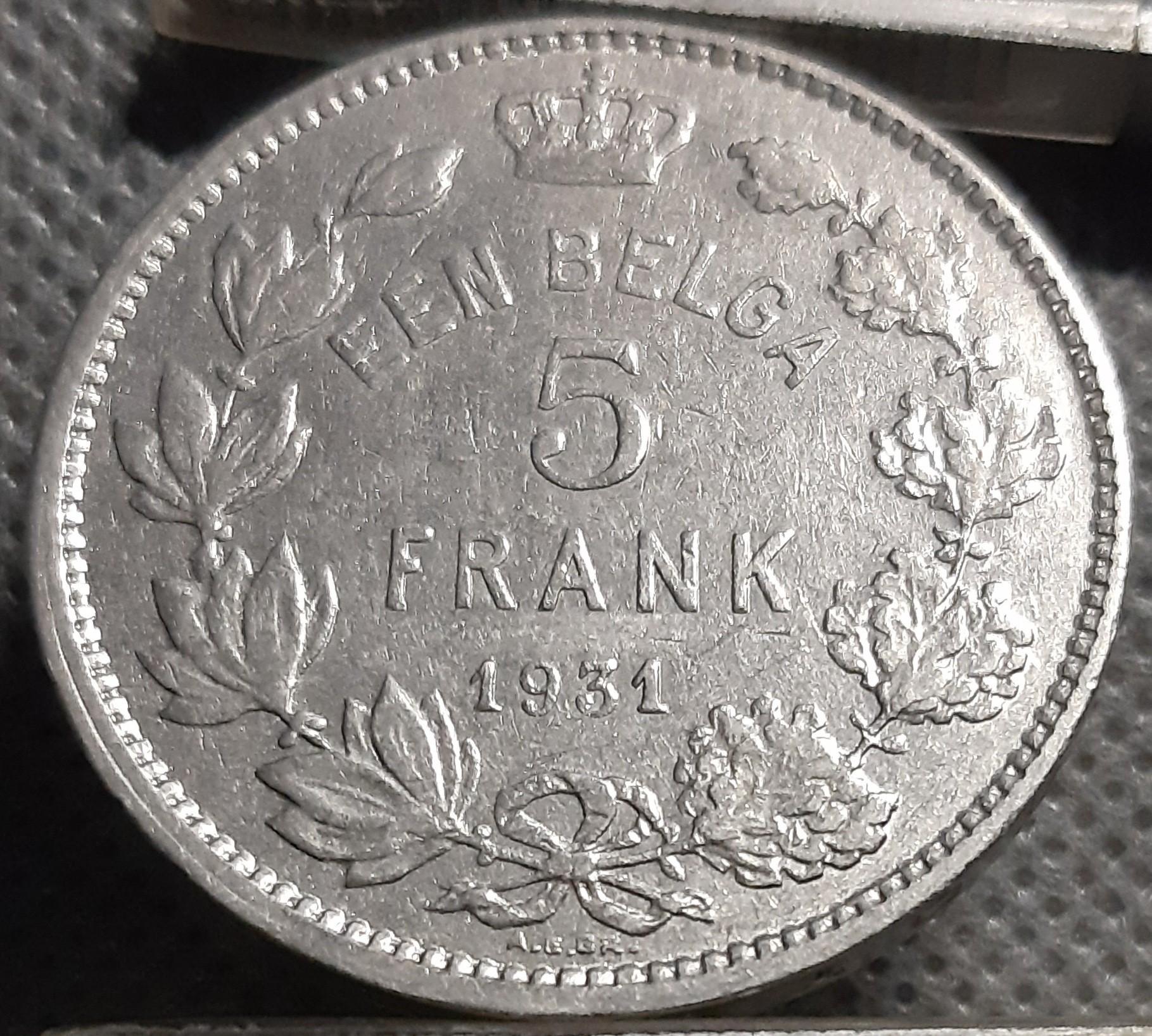 Belgija 5 Frankai 1931 KM#97 Nikelis (980)