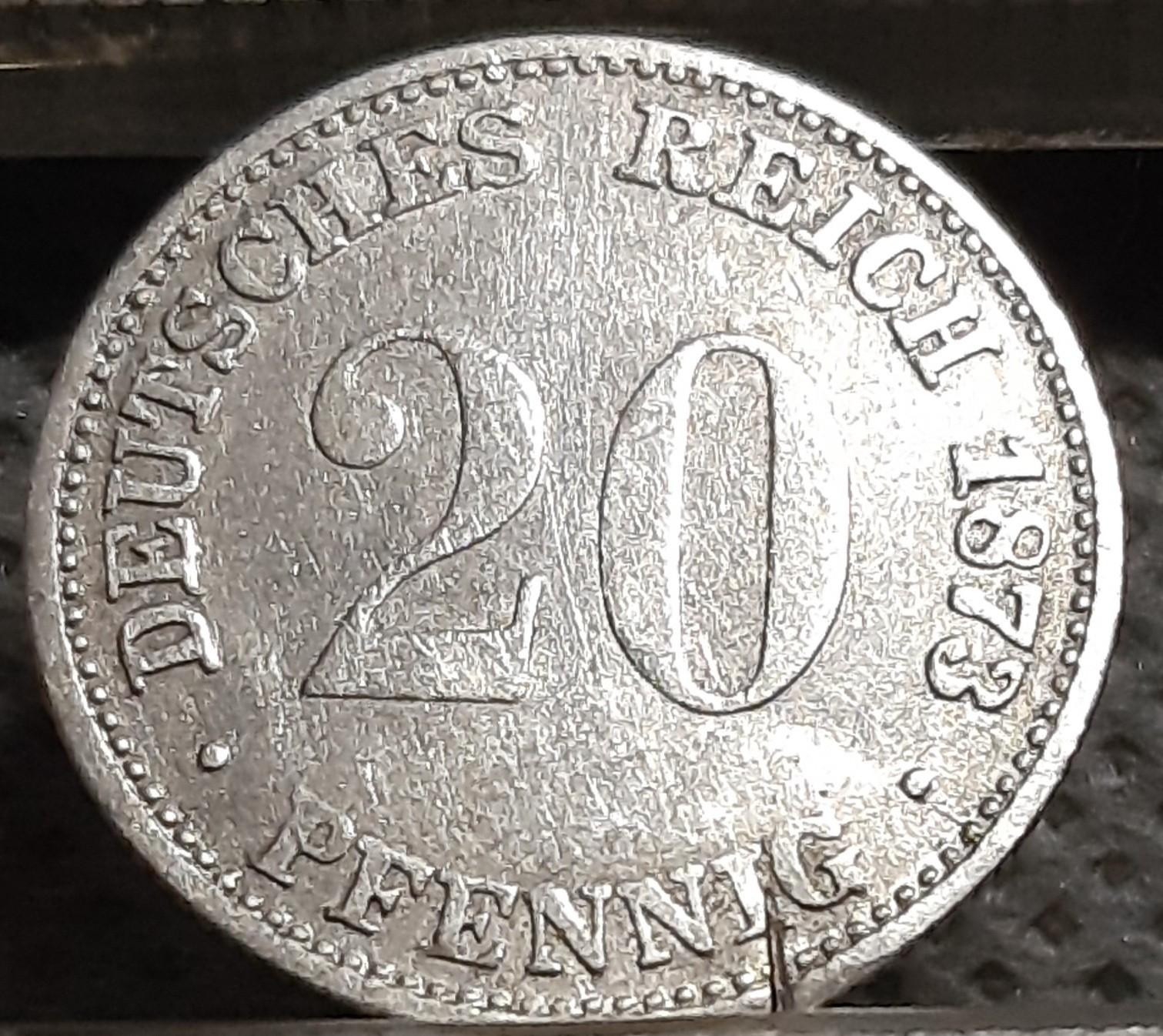 Vokietija 20 Pfenigų 1873 D KM#5 Sidabras (1122)
