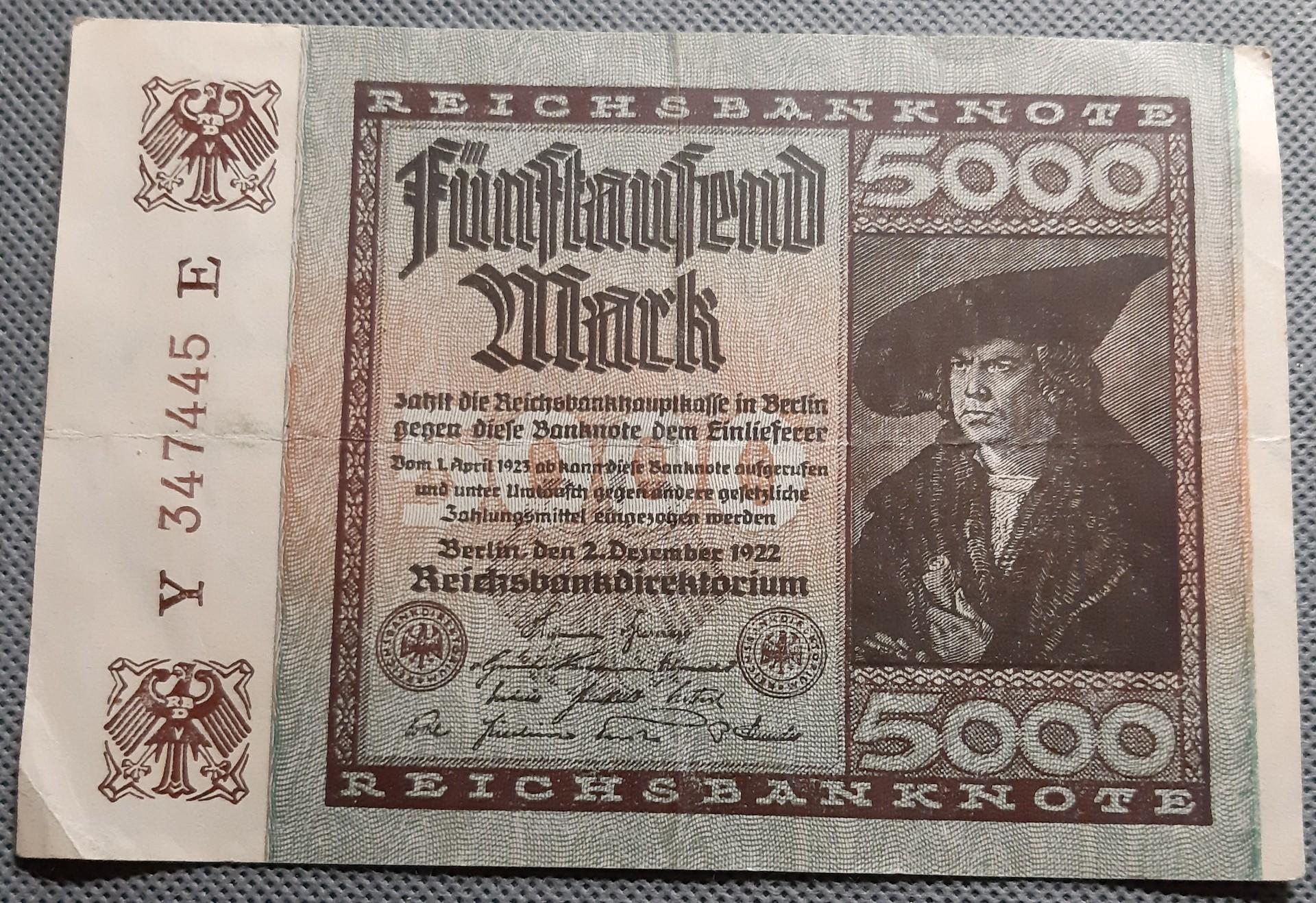 Vokietija 5000 Markių Reichsbanknotas 1922 (1213)
