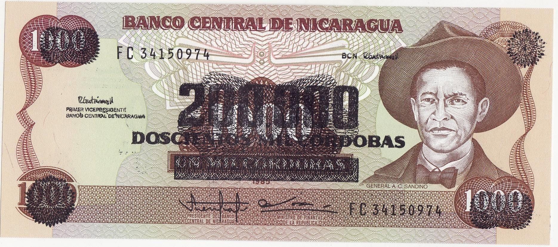 200 000 Cordobas (overprinted) Nicaragua 1990