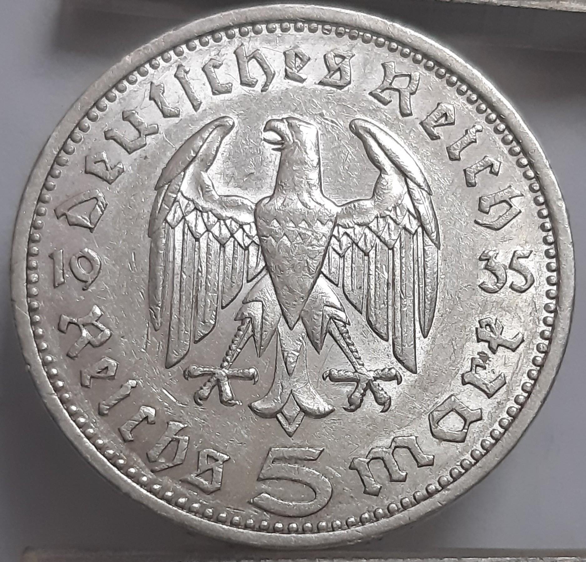 Trečiasis Reichas 5 Reichsmarkės 1935 A KM# (2229)
