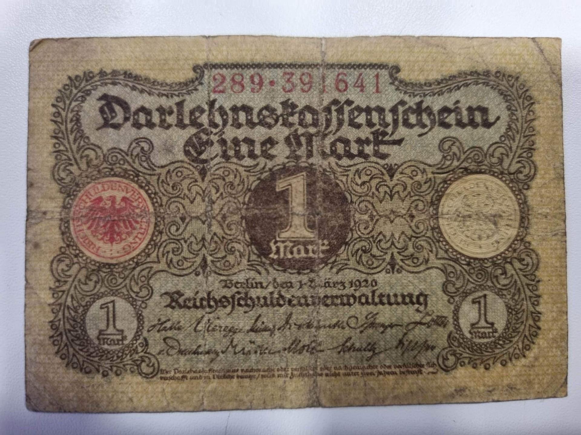 Vokietija Darlehnskassenscheine 1 Mark Berlyn 1920