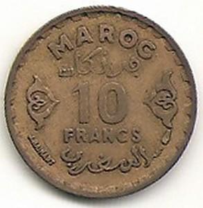 Marokas. 10 frankų ( 1952/1371 ) XF