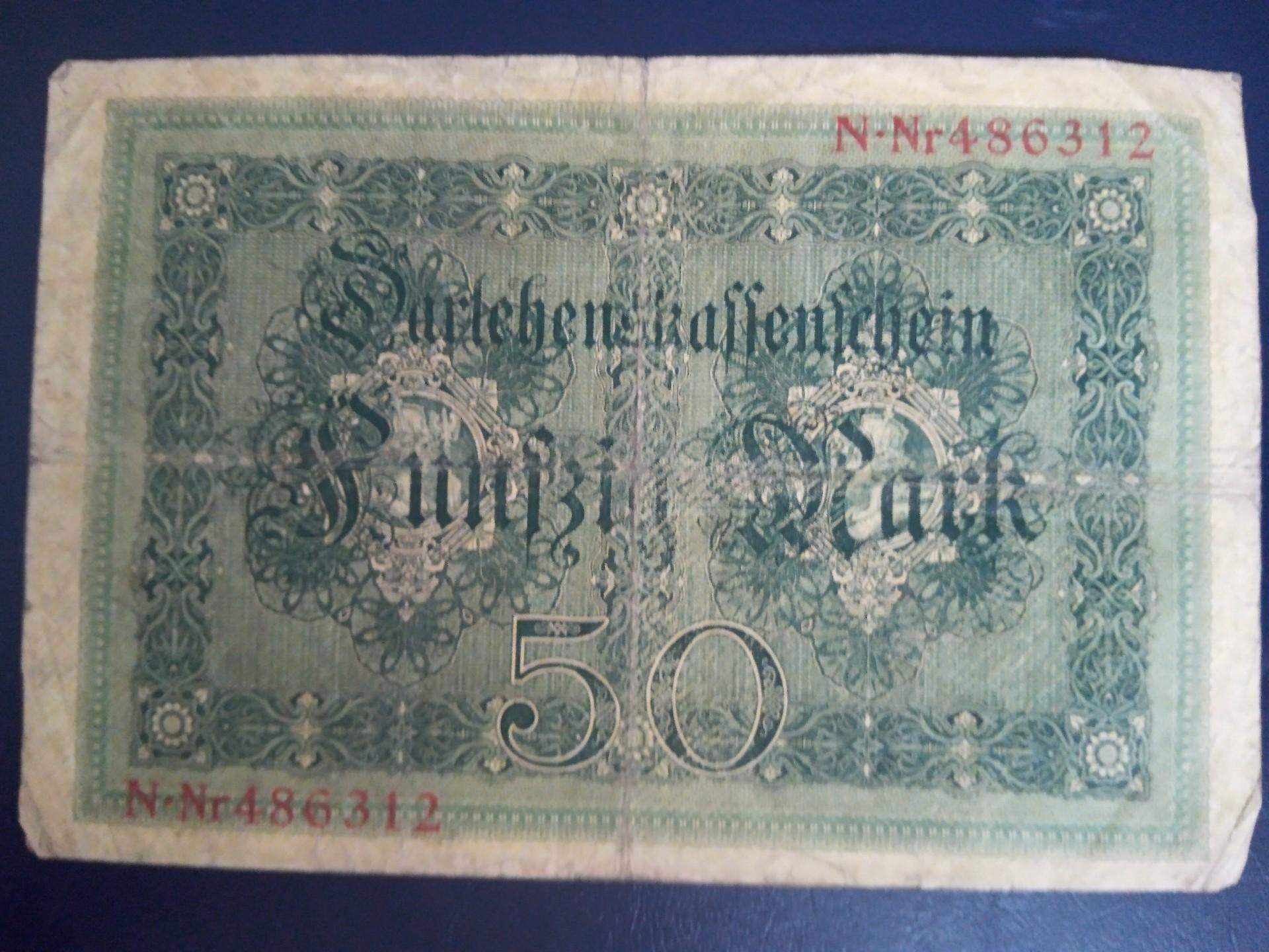 Vokietija 50 Mark 1914 metu 