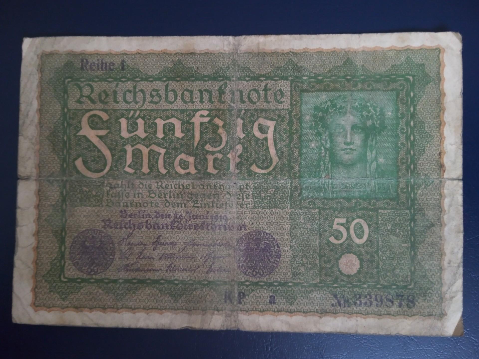 Reichsbanknote 50 Mark-Berlynas 1919 m