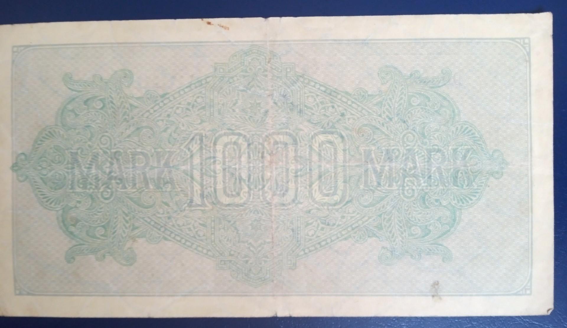 Vokietija Reichsbanknote 1000mark 1922 m 