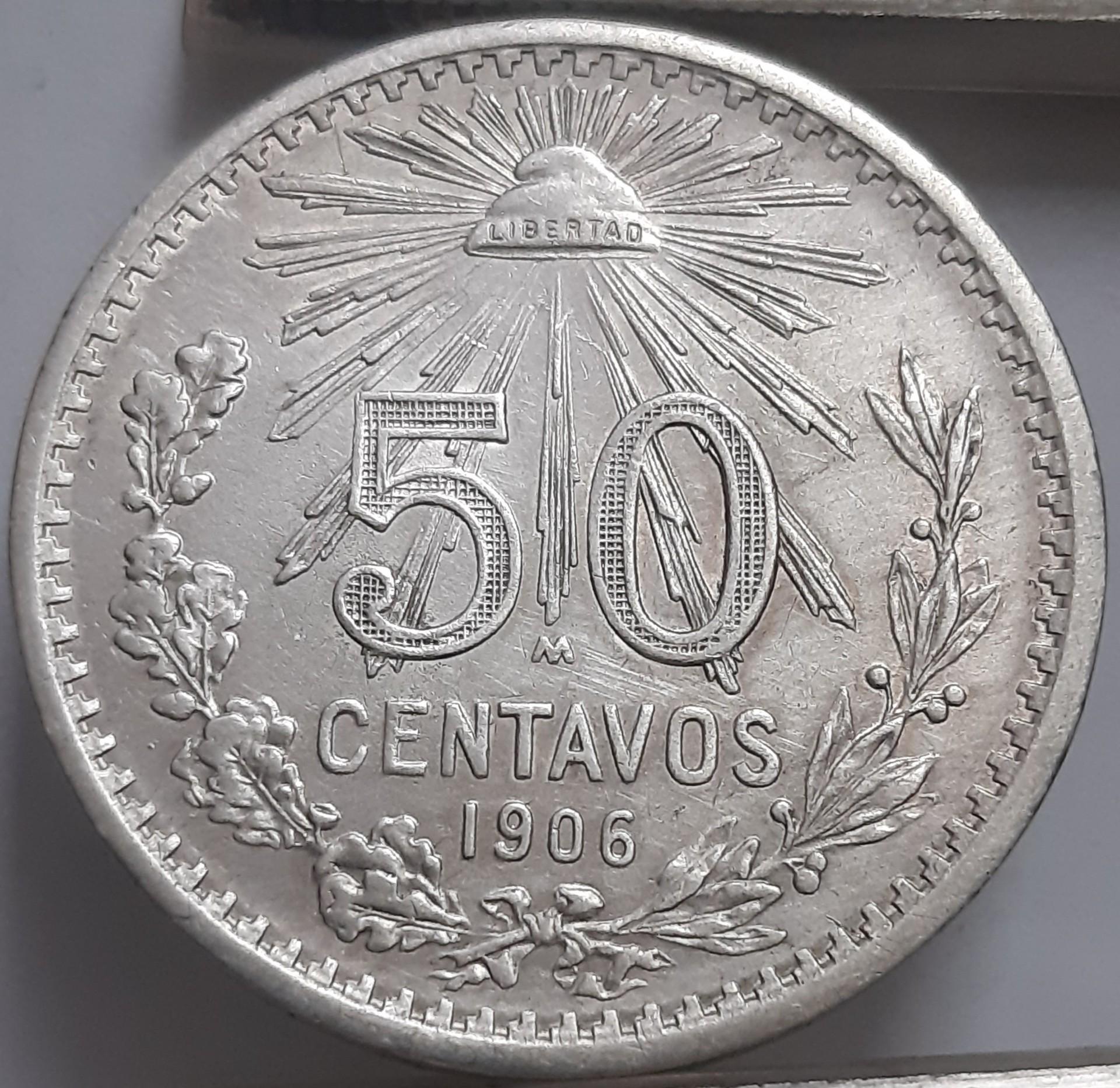 Meksika 50 Sentavų 1906 KM#445 Sidabras (2522)