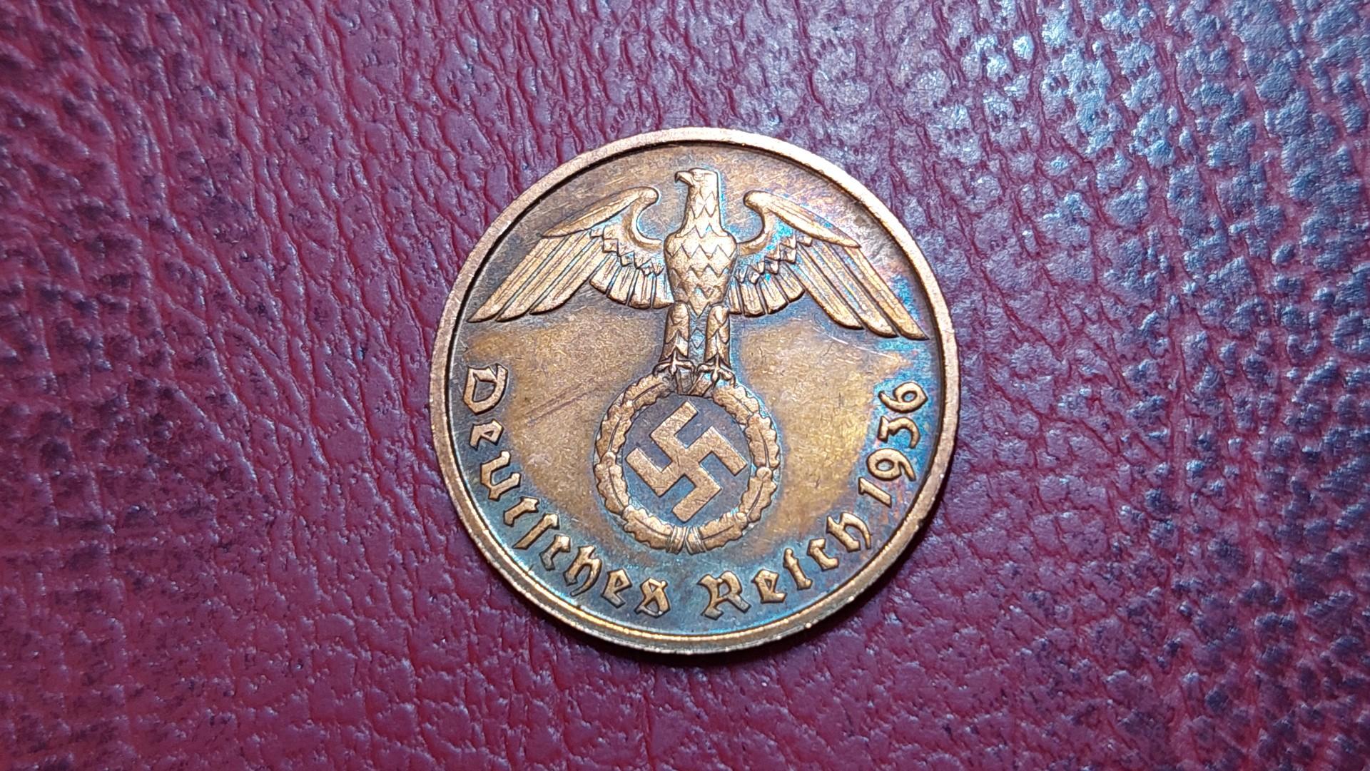 Trečiasis Reichas 2 reichspfenigai, 1936D KM# 90