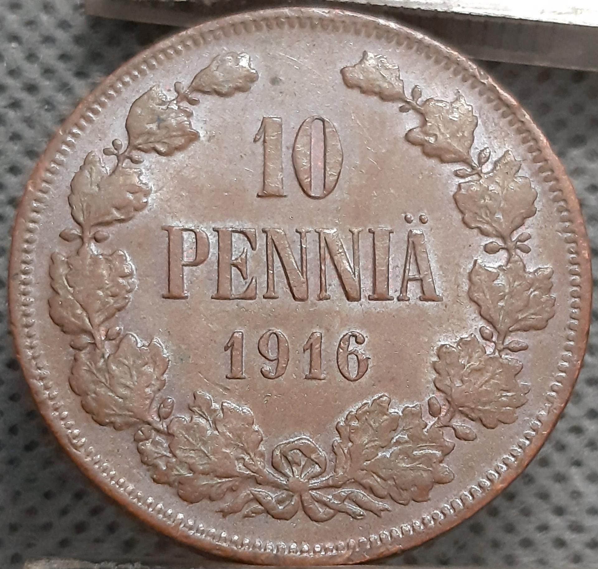 Suomija 10 Pensų 1916 KM#14 Varis (3014)