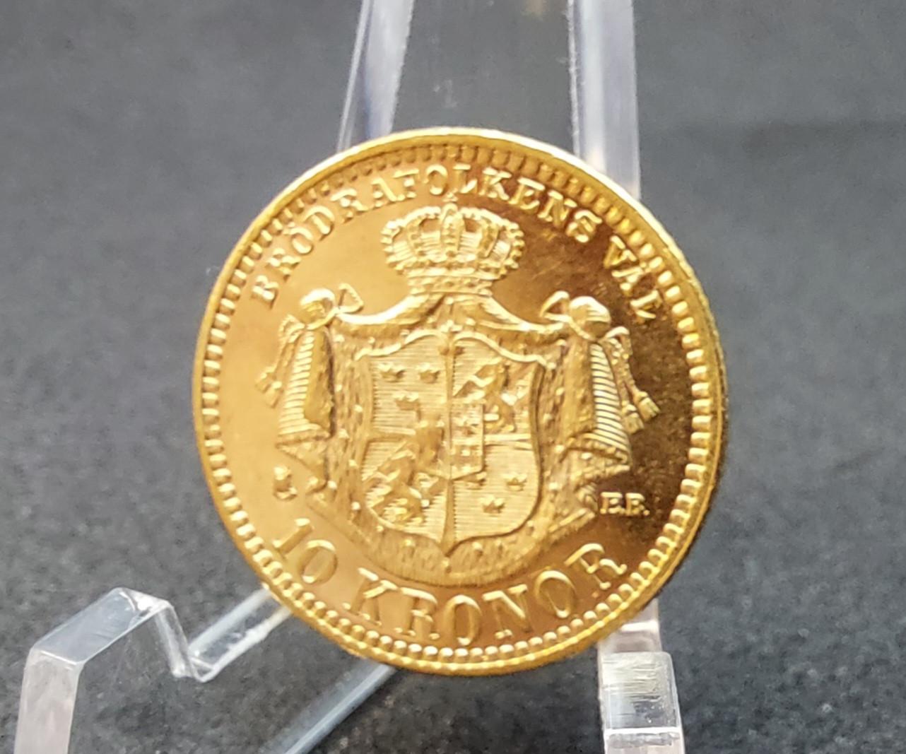 10 Kronor Oskaras II Švedija auksinė moneta