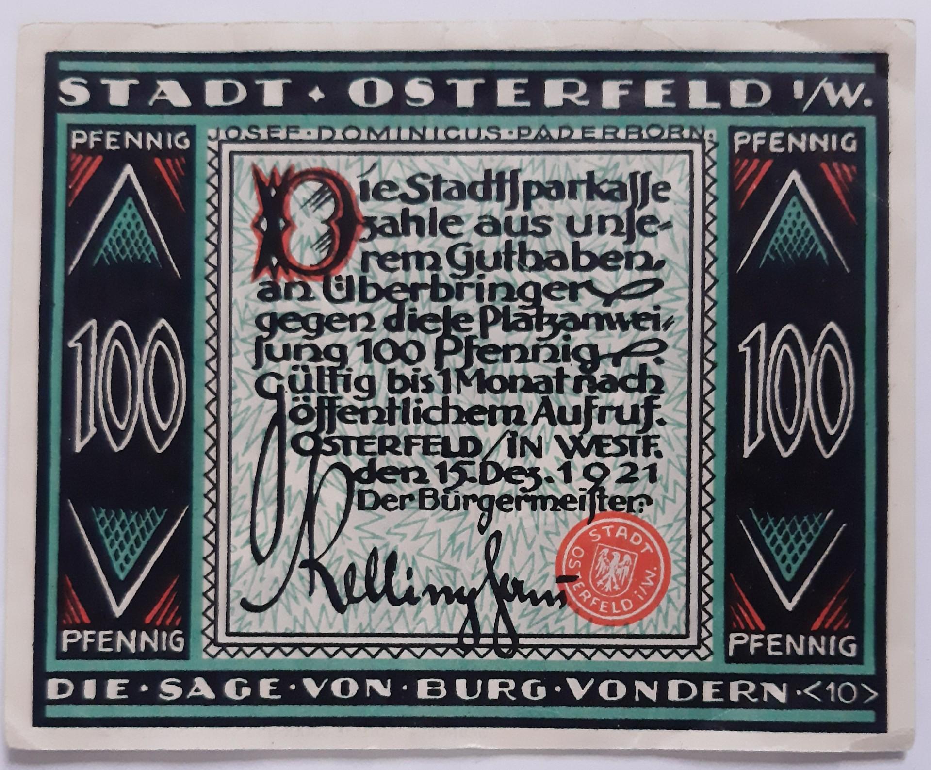 Vokietija 100 Pfenigų 1921 N#218790 105x85 (3487)