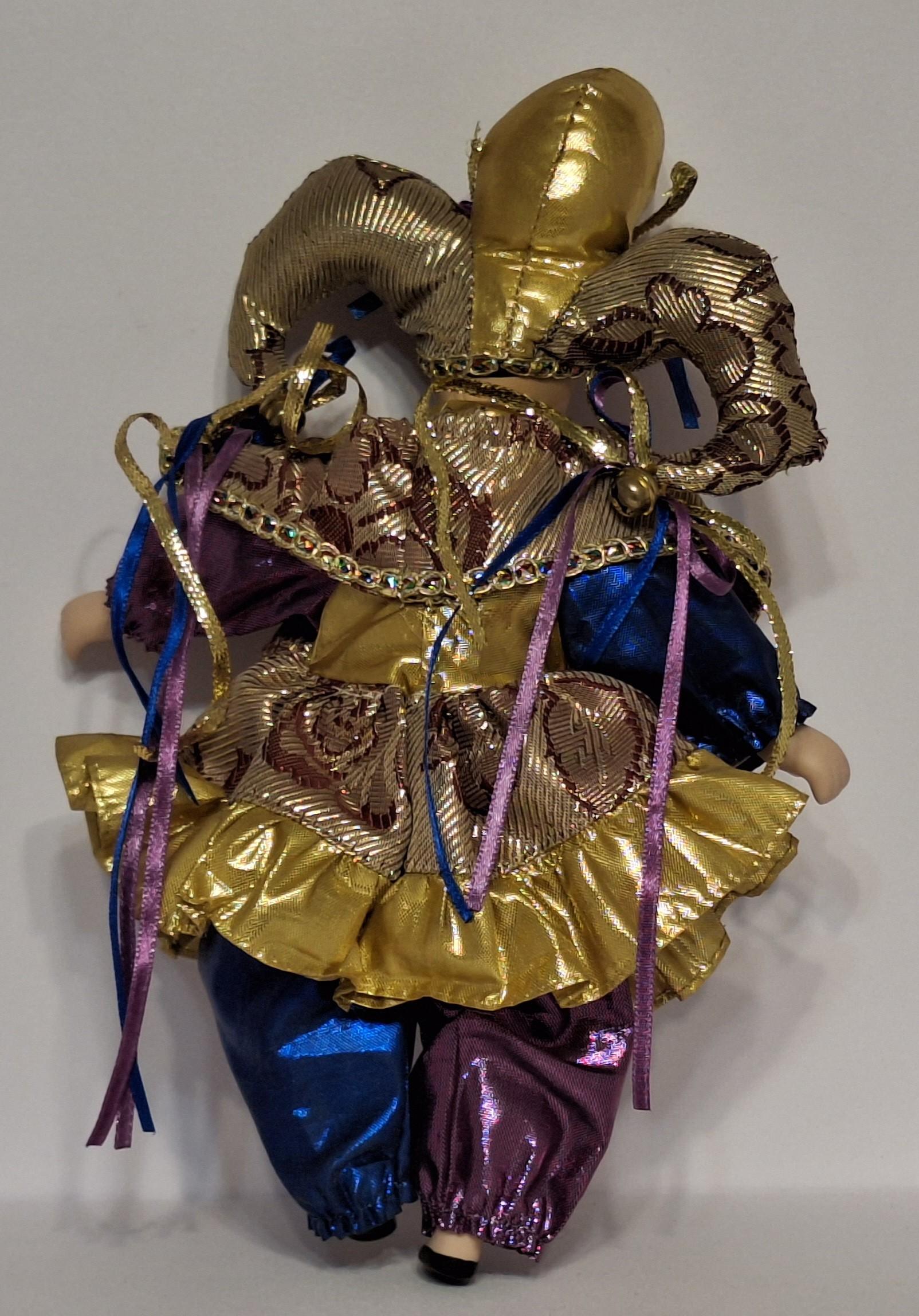 Cirko lėlė - juokdarys - klounas su Bell Jester kepure, ~ 27 cm