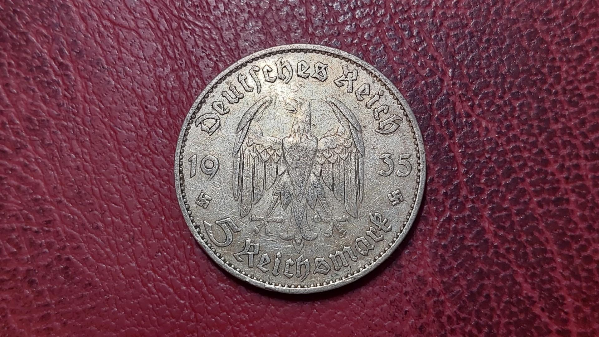 Trečiasis Reichas 5 reichsmarkės, 1935E KM# 83 AG