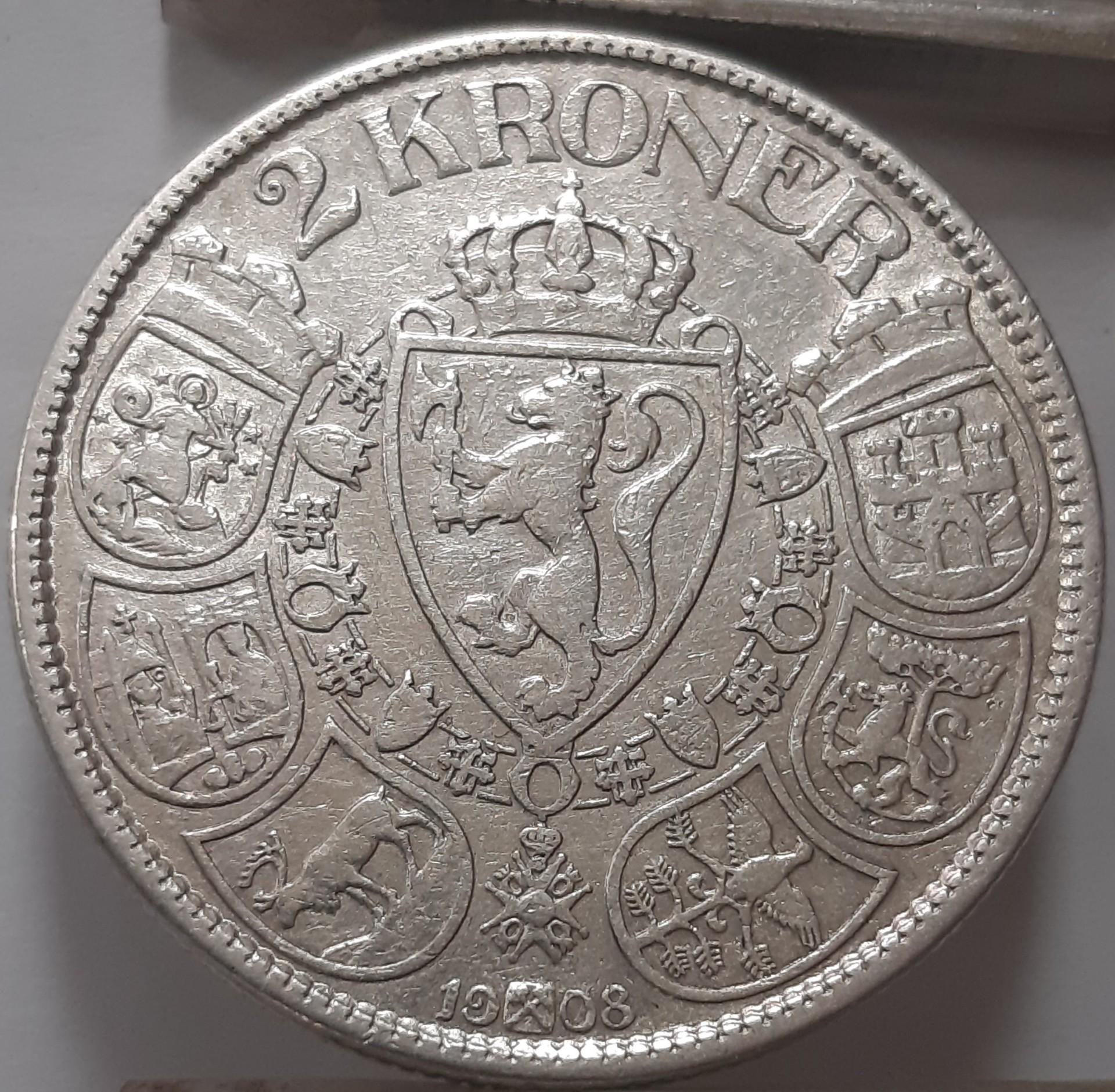 Norvegija 2 Kronos 1908 KM#370 Sidabras (4049)