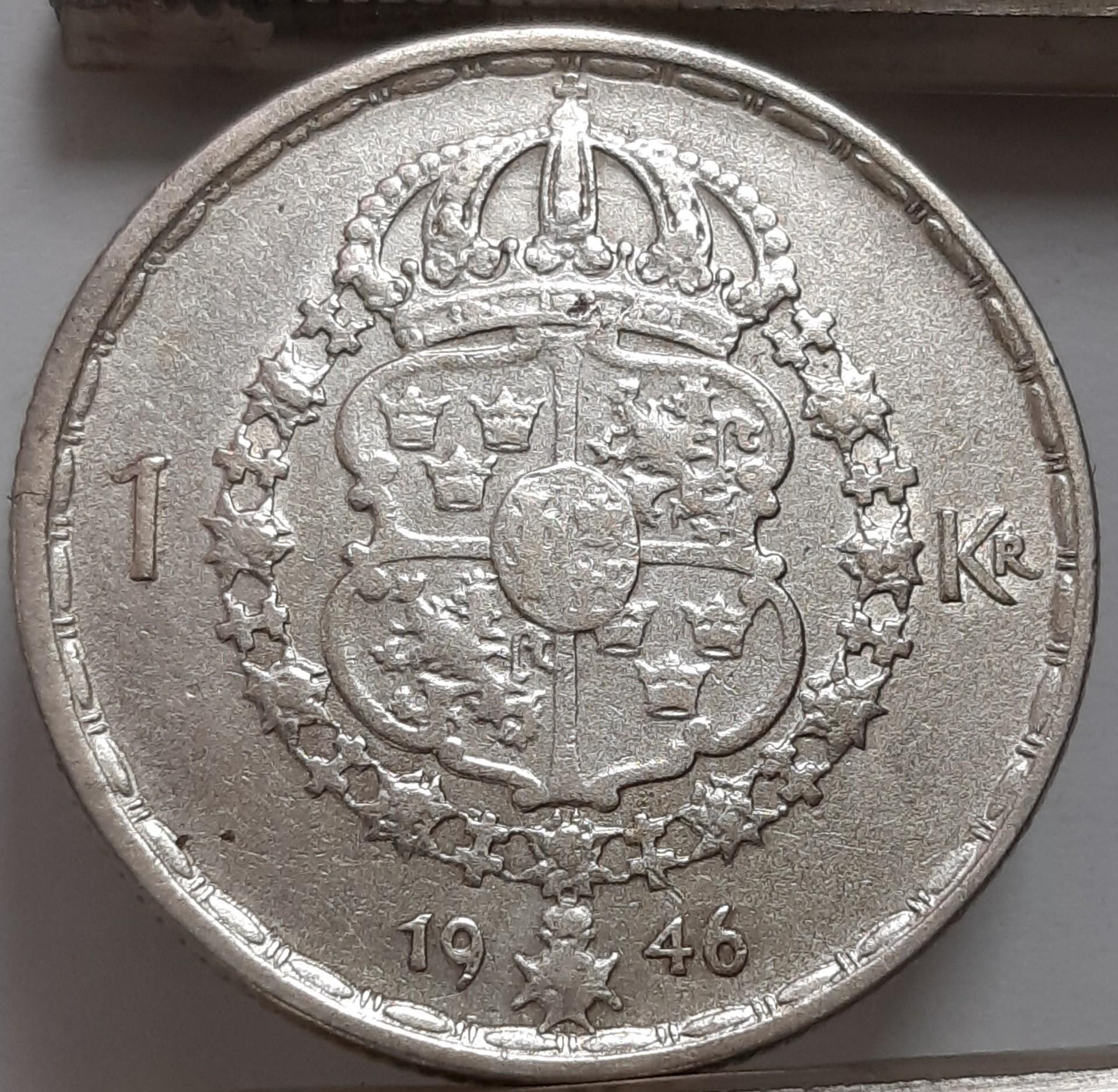 Švedija 1 Krona 1946 KM#814 Sidabras (4083)
