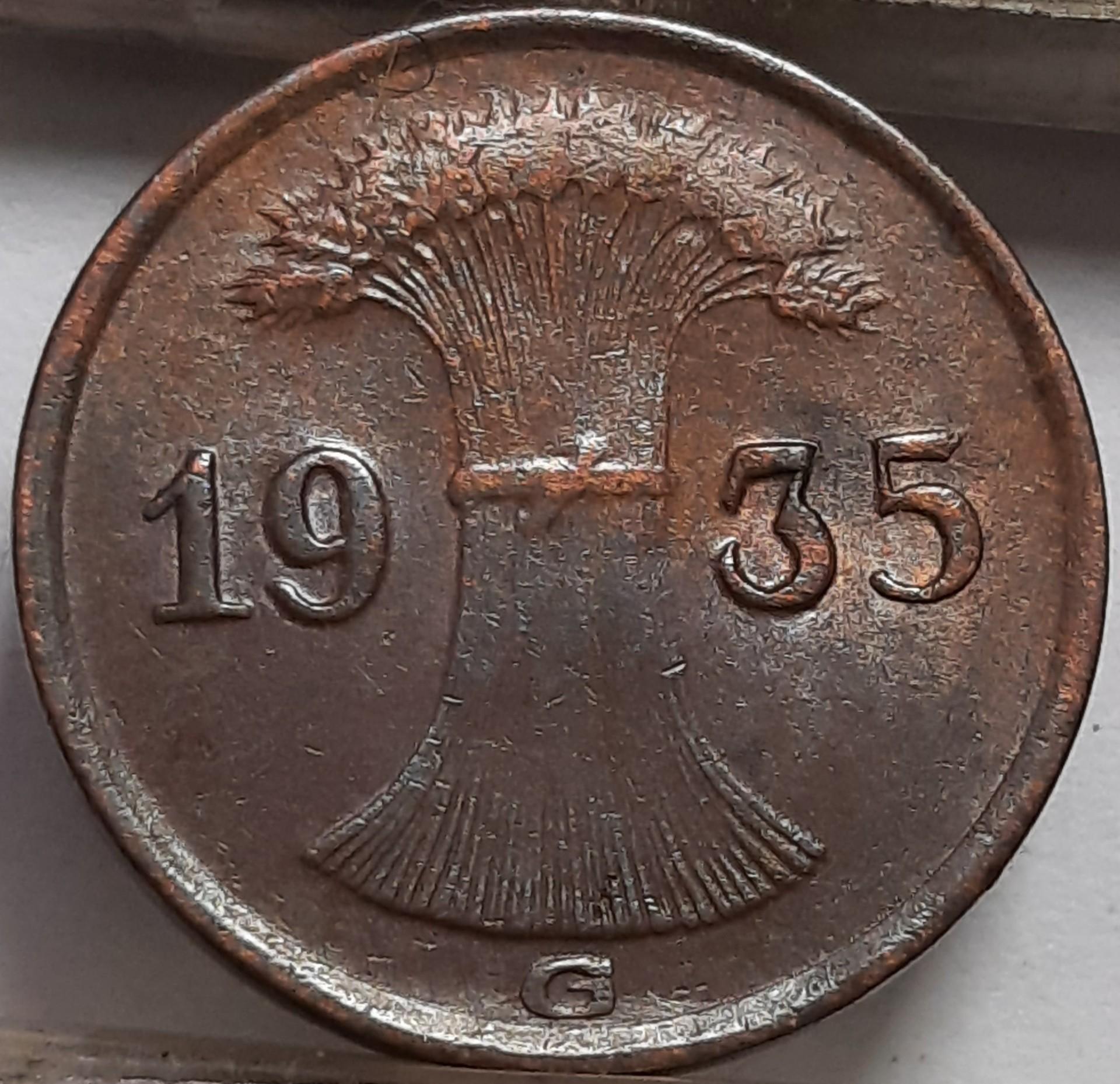 Vokietija 1 Reichspfenigas 1935 G KM#37 (4474)