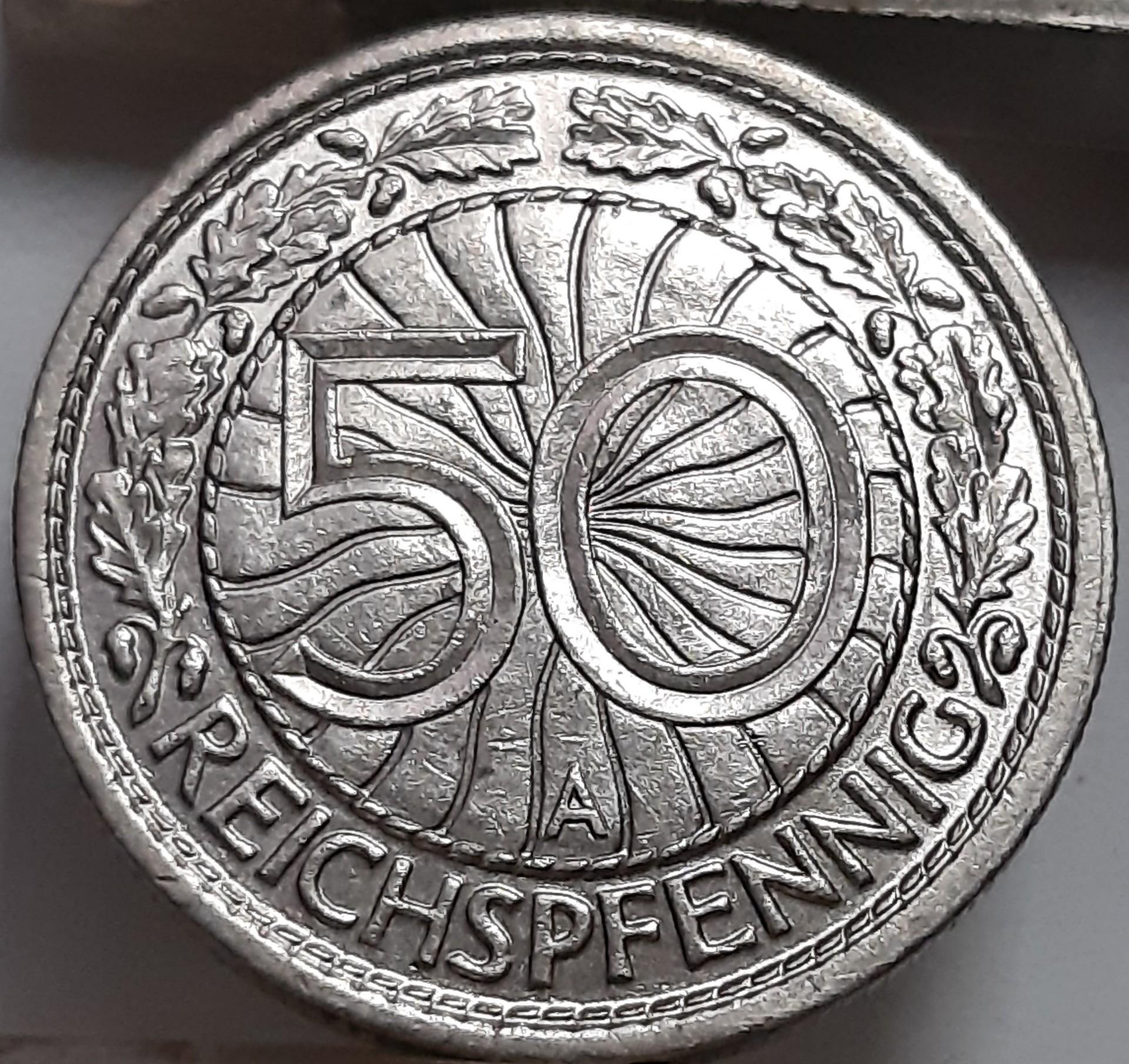 Vokietija 50 Reichspfenigų 1937 A KM#49 (4496)