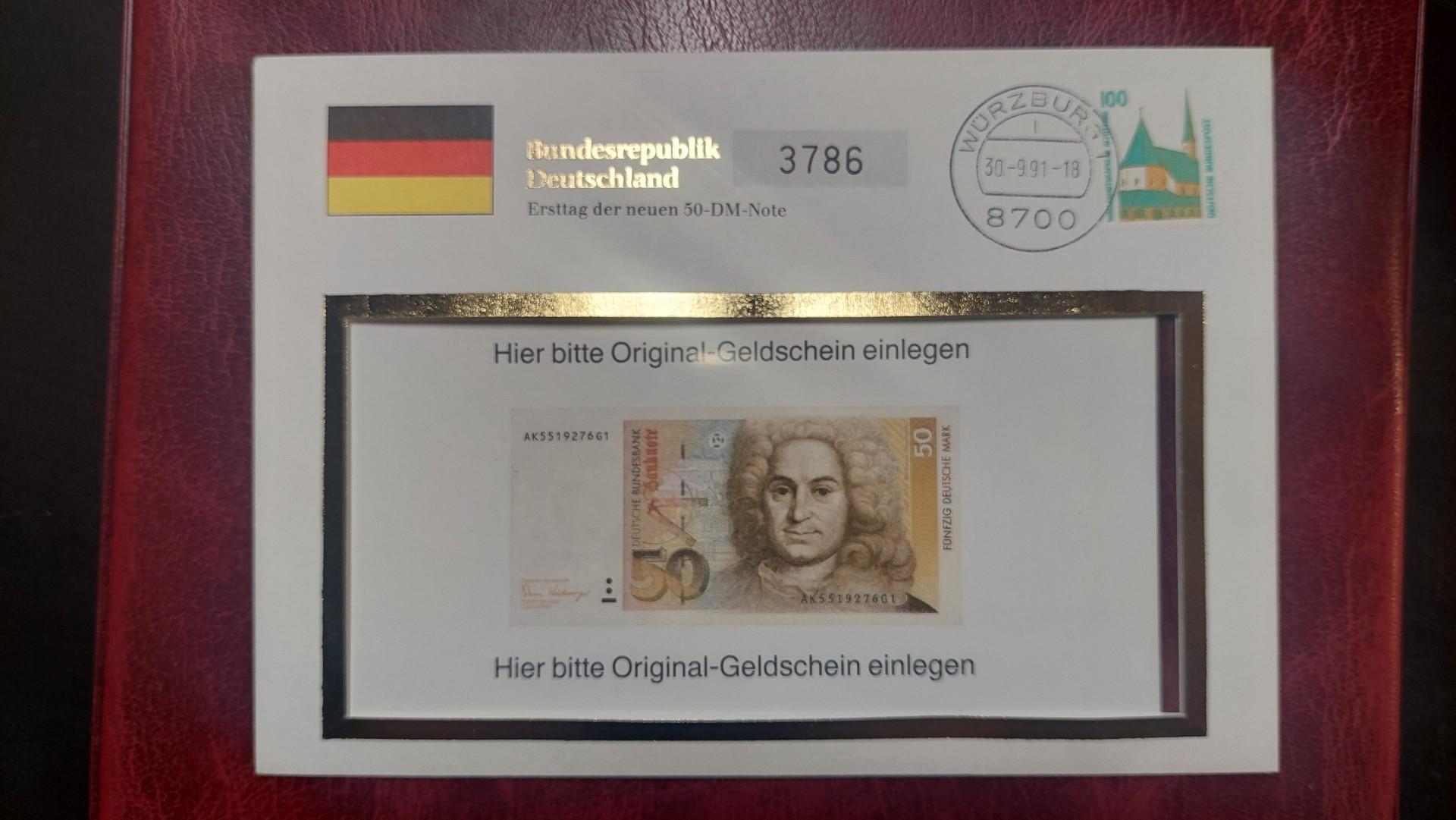 Kolekc.vokas įdėti originaliam 50DM 1989 banknotui