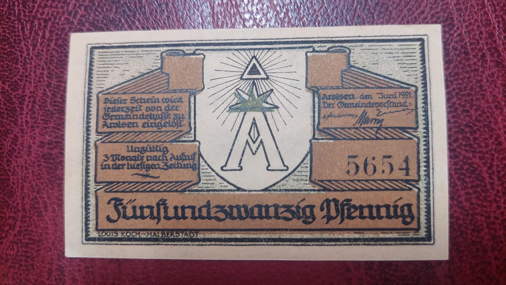 25 Pfennig 1921.06 Arolsen Notgeld Vokietija