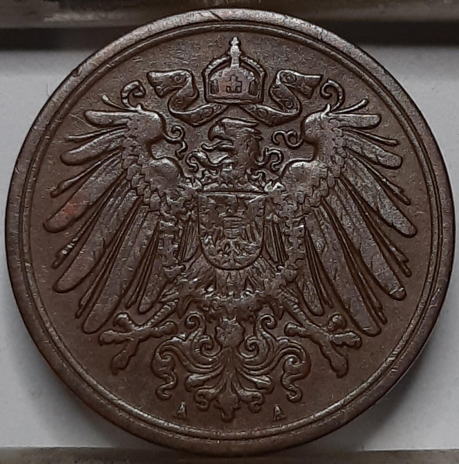 Vokietija 1 Pfenigas 1908 A KM#10 Varis (5094)