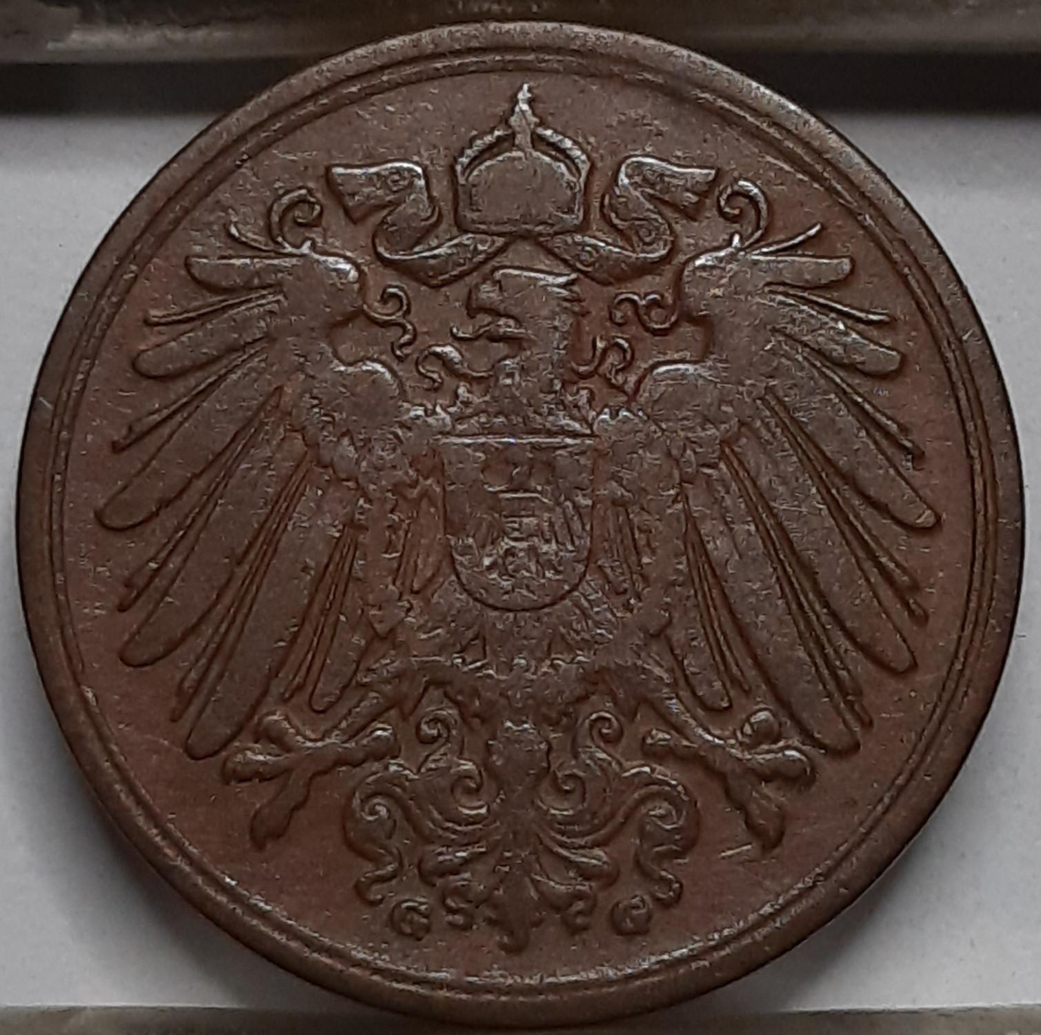 Vokietija 1 Pfenigas 1908 G KM#10 Varis (5093)