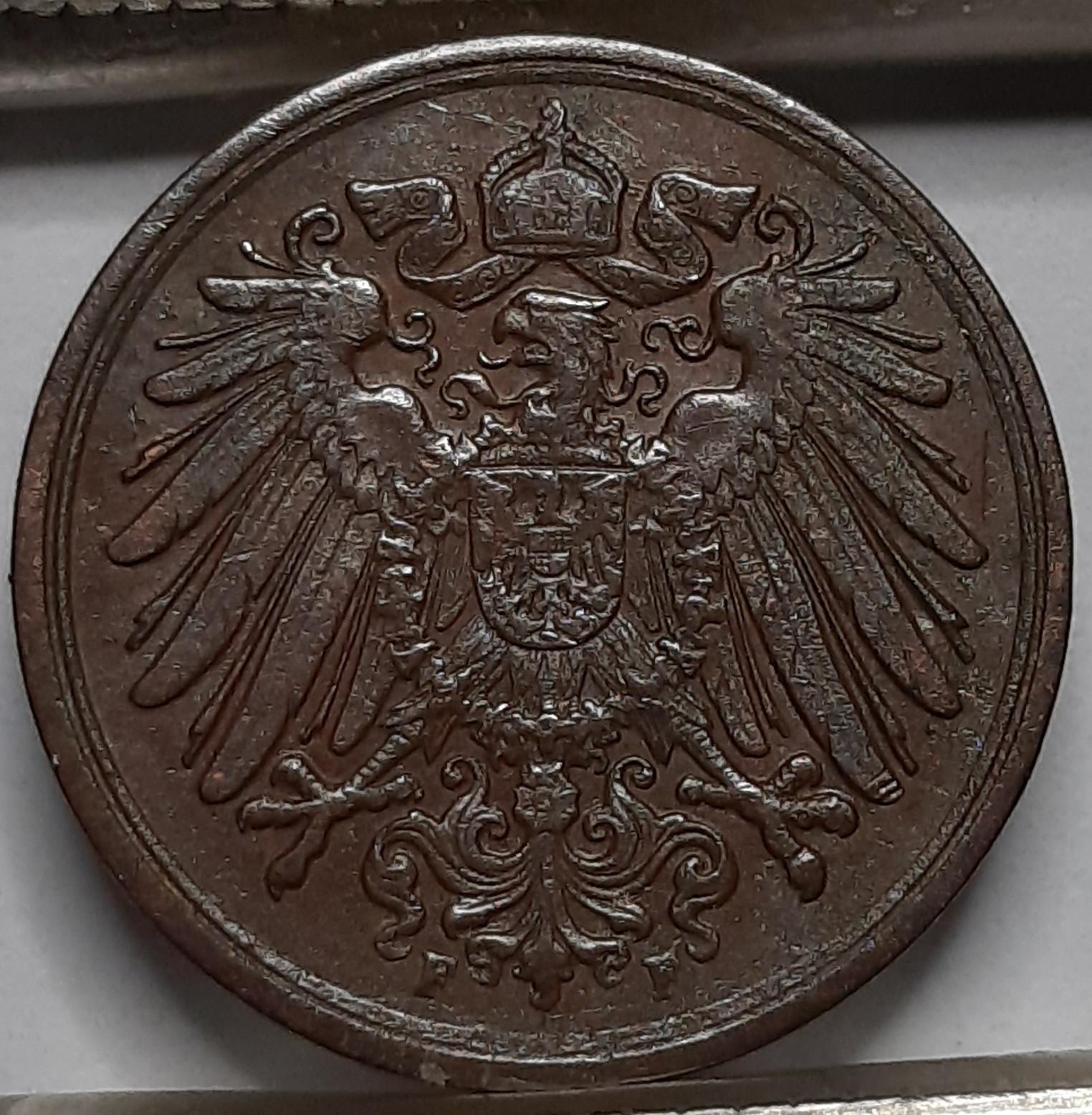 Vokietija 1 Pfenigas 1908 F KM#10 Varis (5092) 