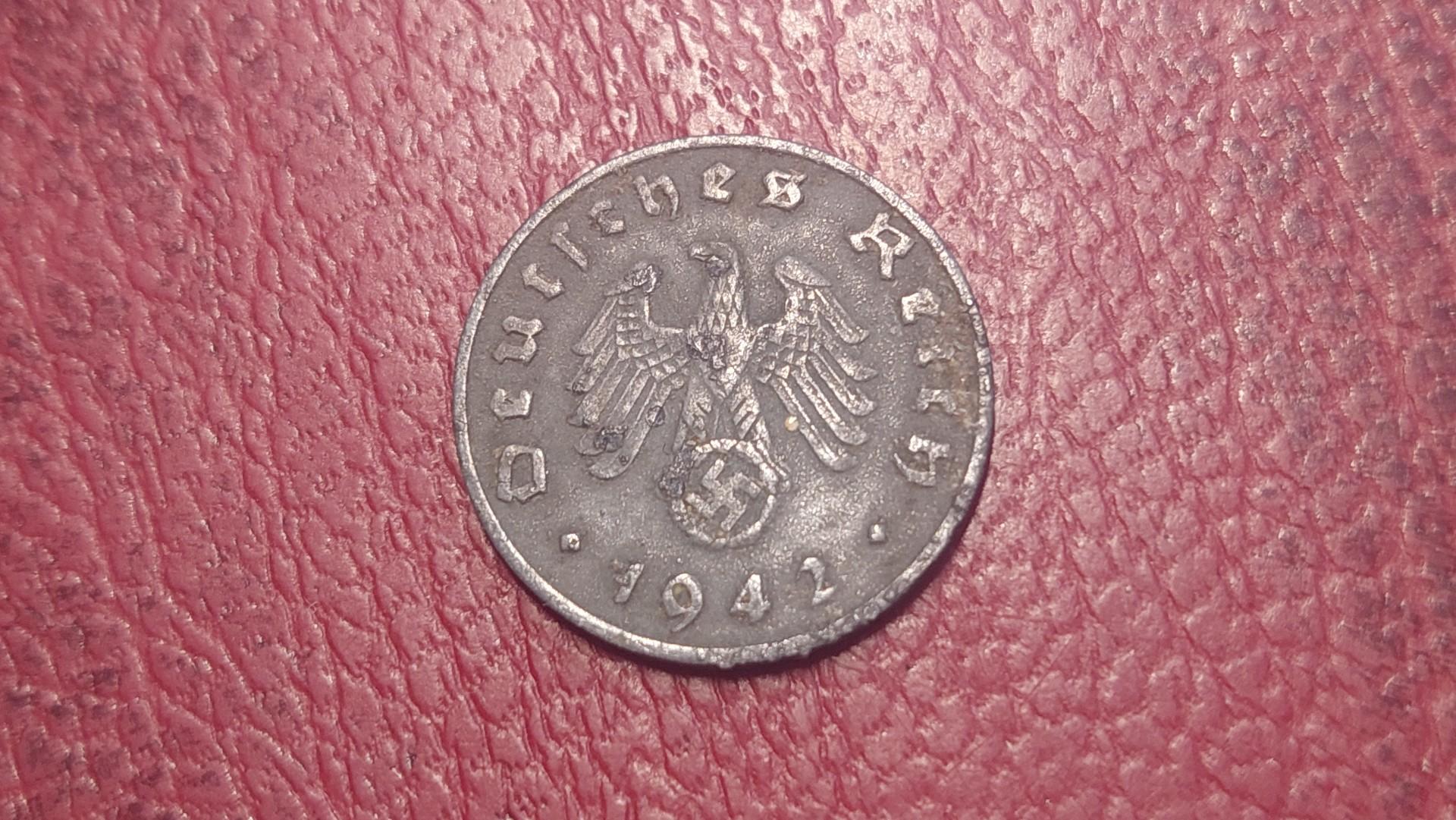 Trečiasis Reichas 1 reichspfenigas, 1942F KM# 97