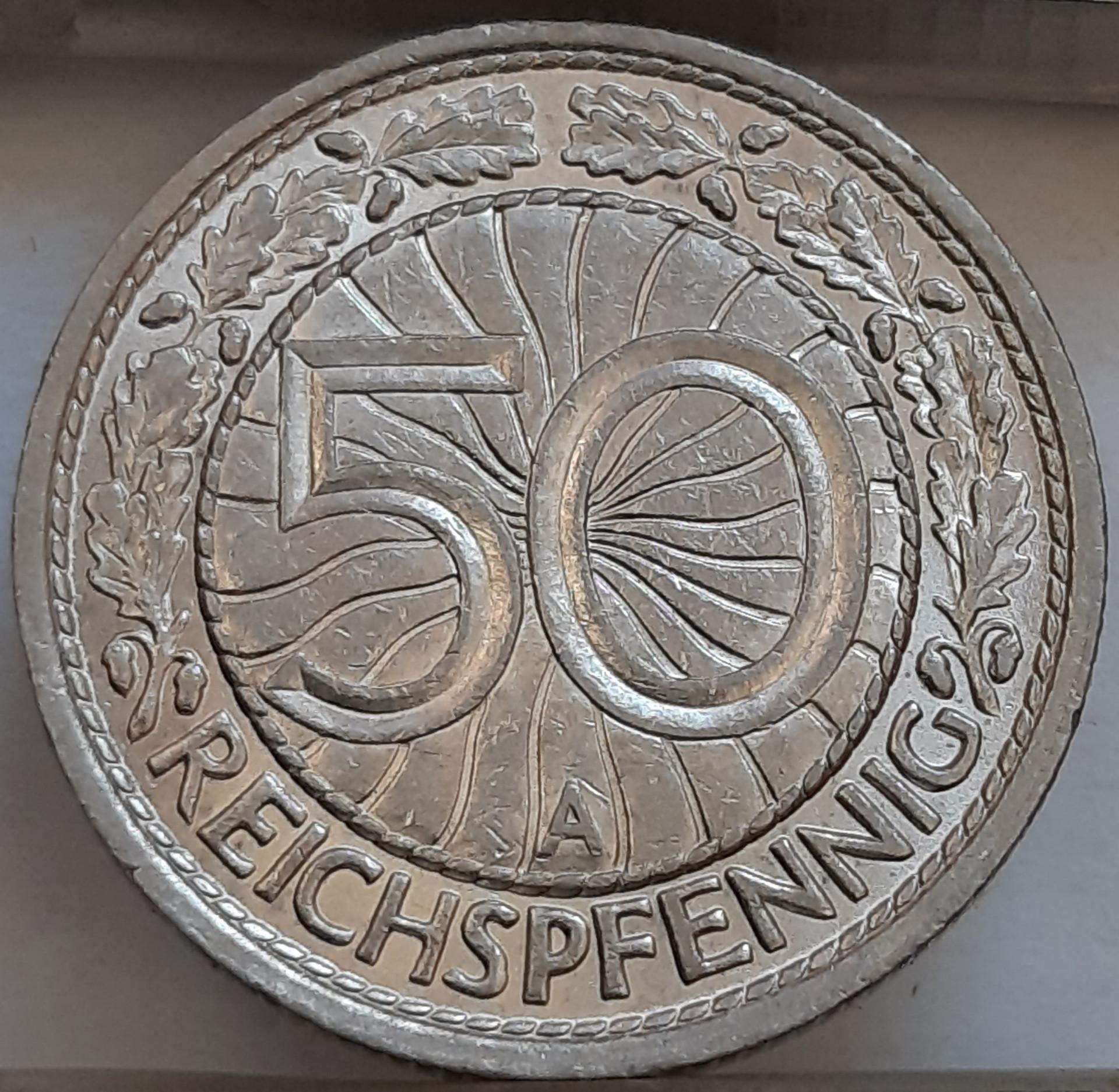 Vokietija 50 Reichspfenigų 1929 A KM#49 (5252)