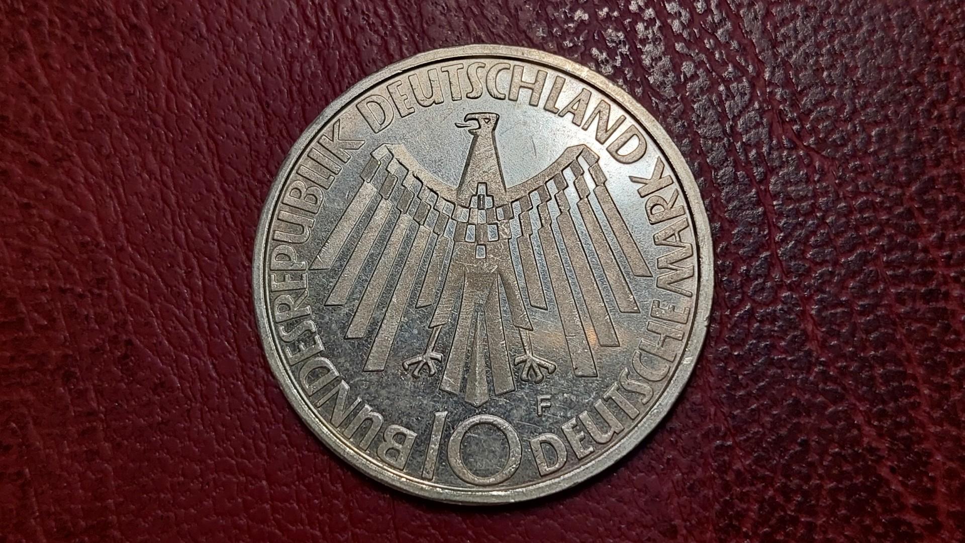 Vokietija 10 markių, 1972F KM# 130 AG 0.625
