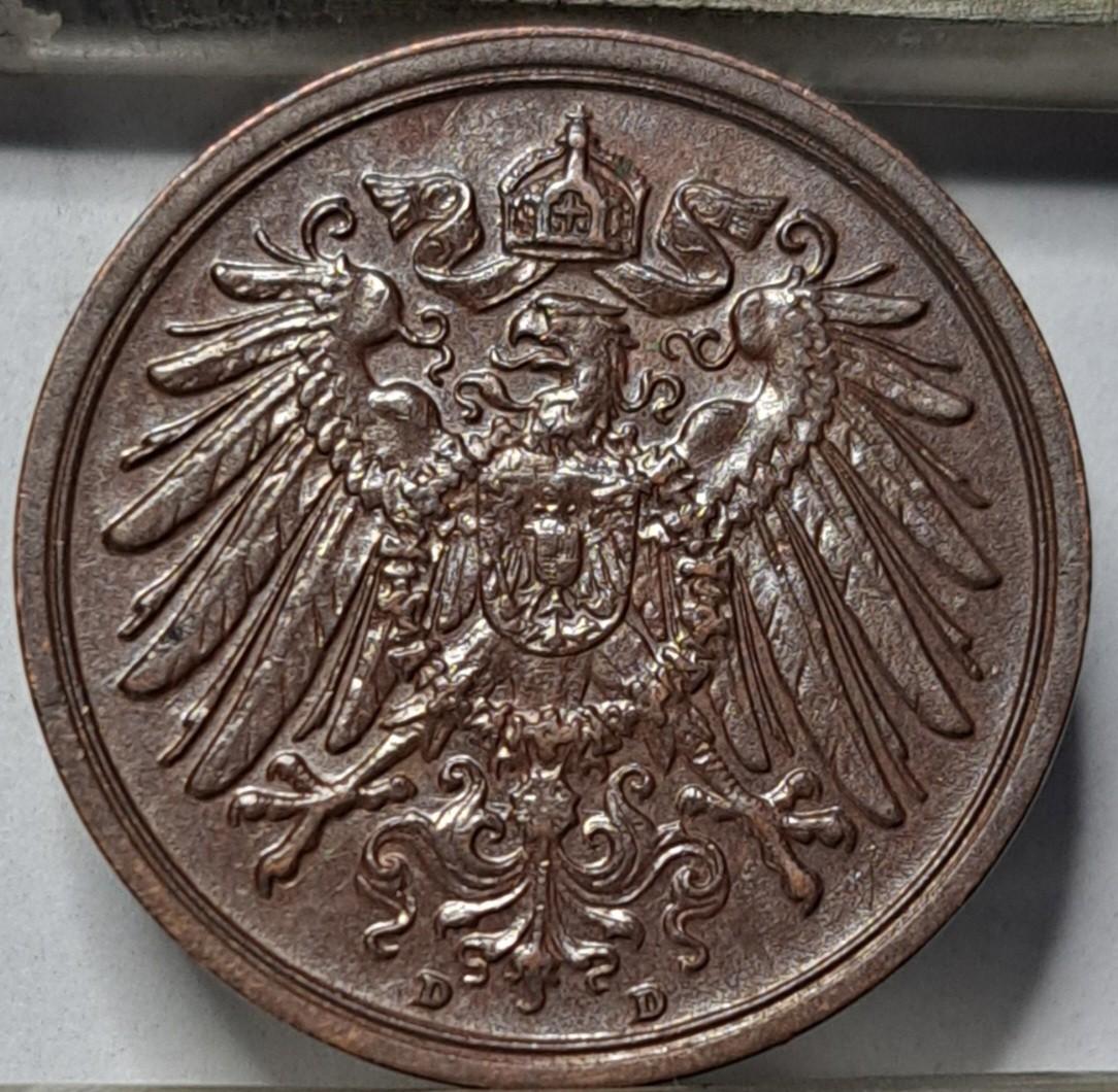 Vokietija 2 Pfenigai 1913 D KM#16 Varis (5866)