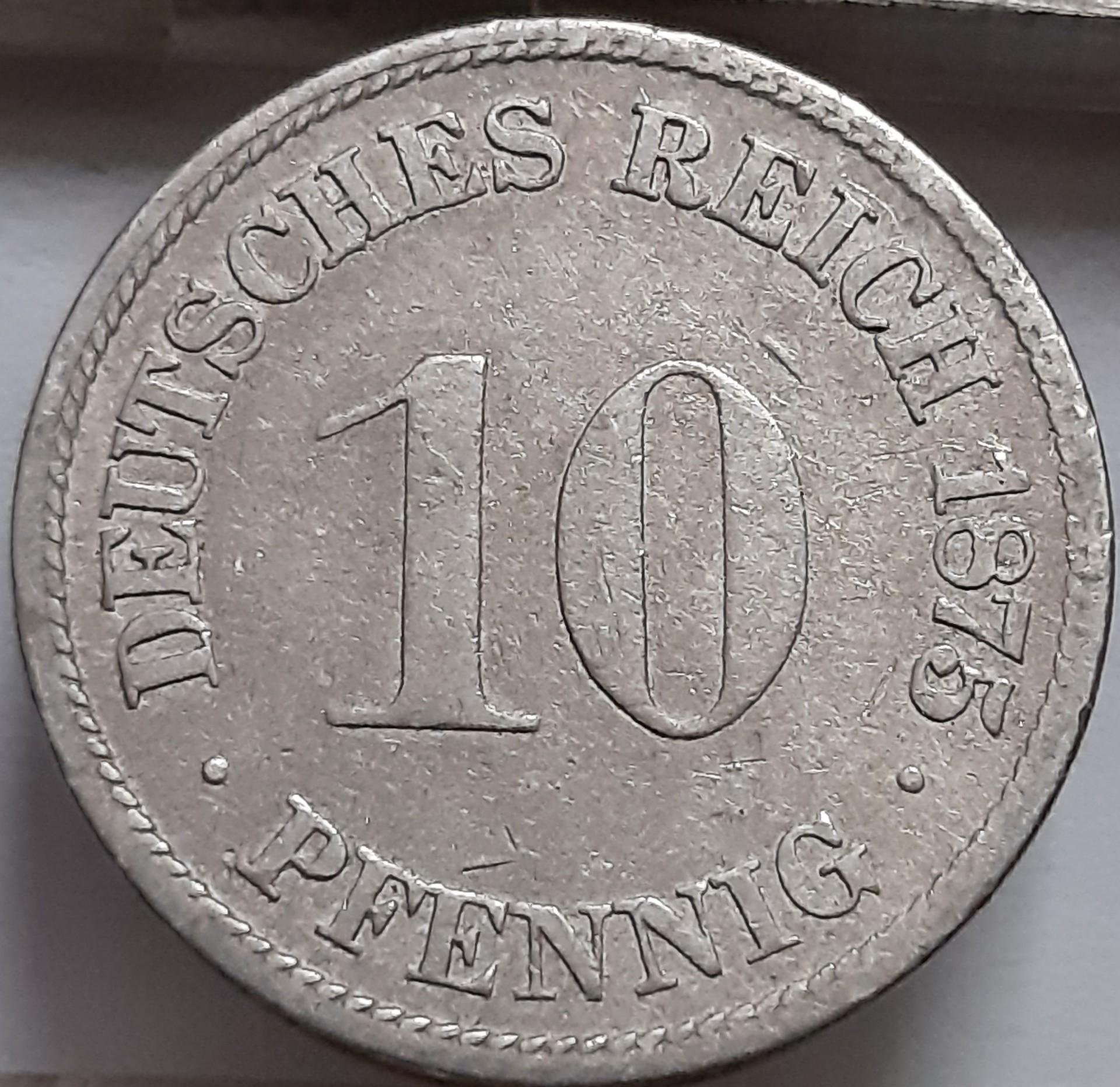 Vokietija 10 pfenigų 1875 F KM#4 (5920)