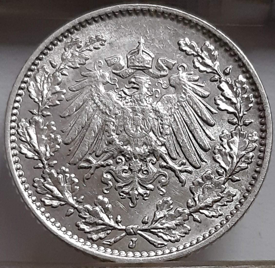 Vokietija ½ Markės 1915 J KM#17 Sidabras (5698)
