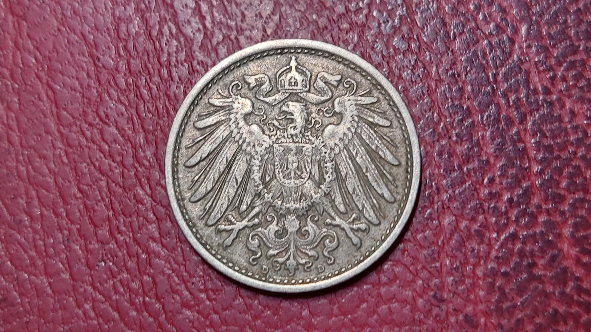 Vokietija 10 pfenigų, 1908D KM# 12
