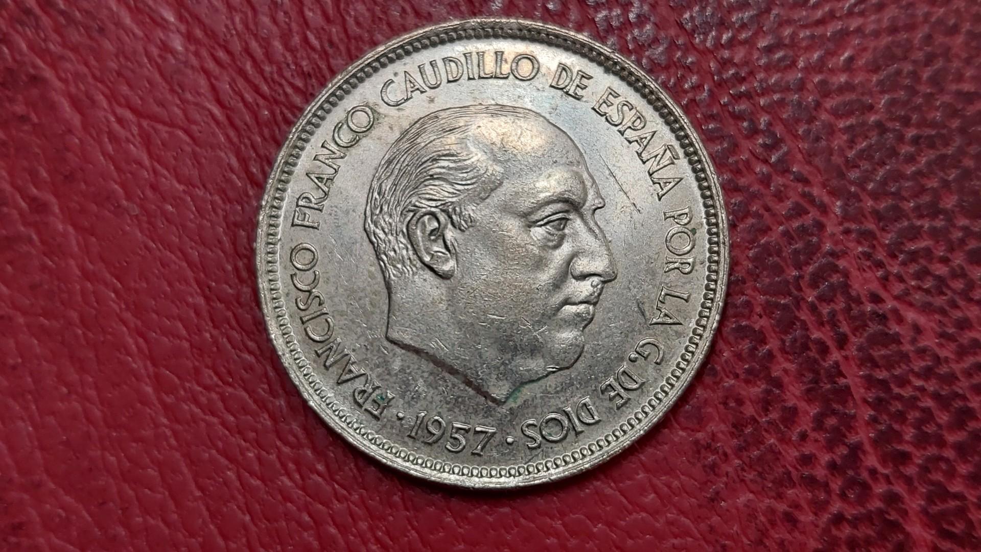 Ispanija 25 pesetos, 1957 KM# 787 Skaičius 72 žv.